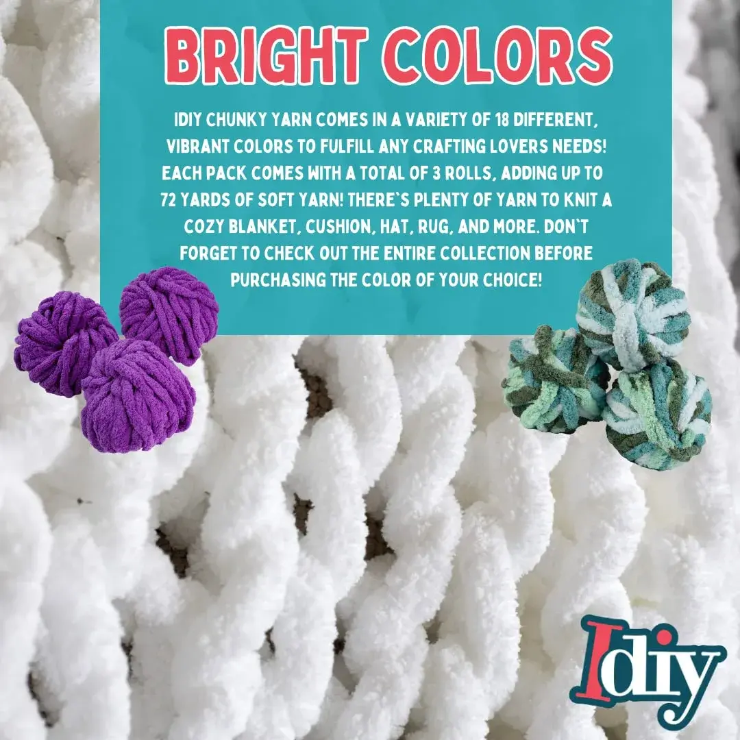 SCS Direct Chunky Chenille Yarn 3 Pack White 72 Yards Total (216 Yards / 0.93 kg) | Jumbo Yarn for Crochet & Arm Knitting - view 4