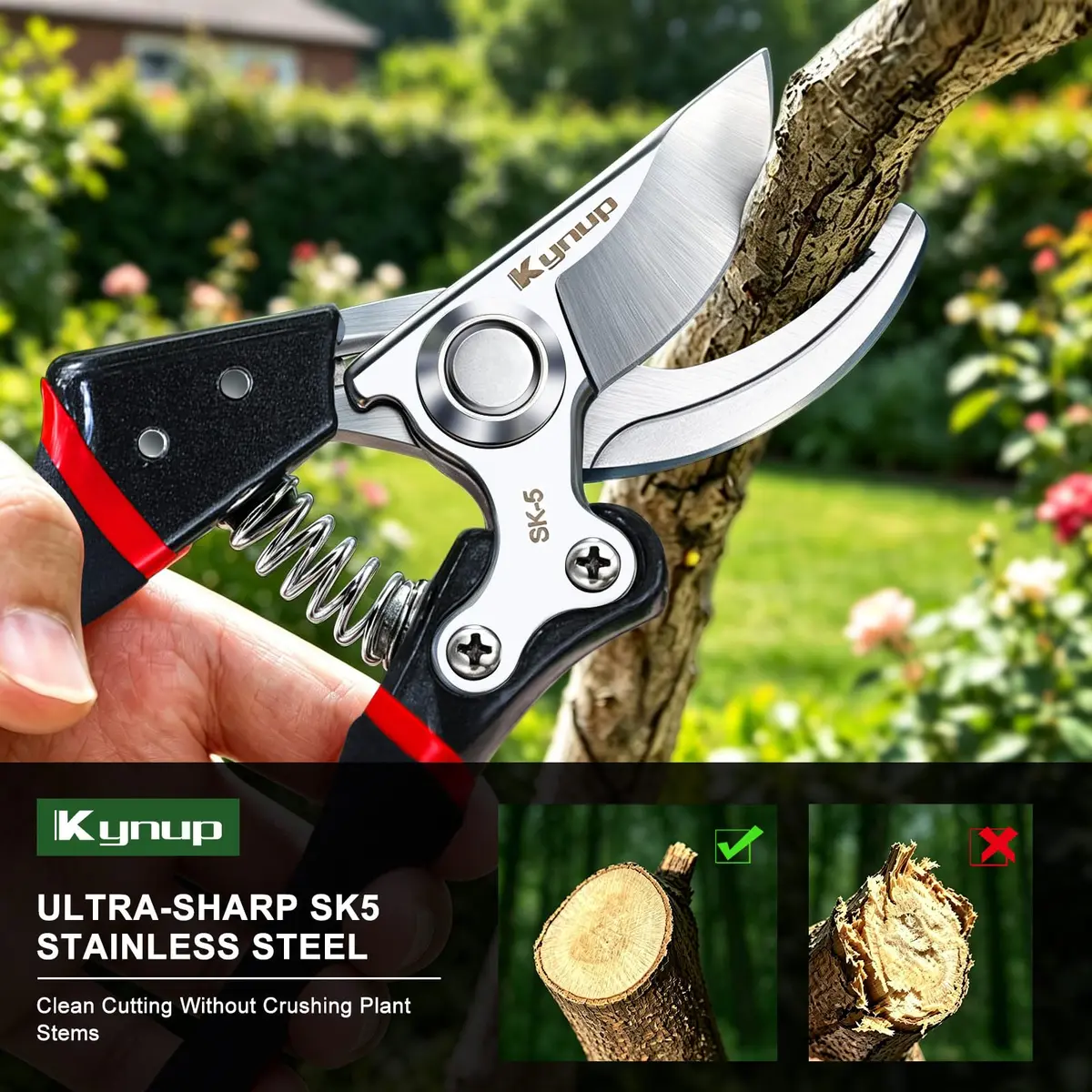 Kynup Heavy Duty Pruning Shears for Gardening, Bonsai Cutters 21.8 cm (8.6 Inches) | SK-5 Steel Blades - view 2