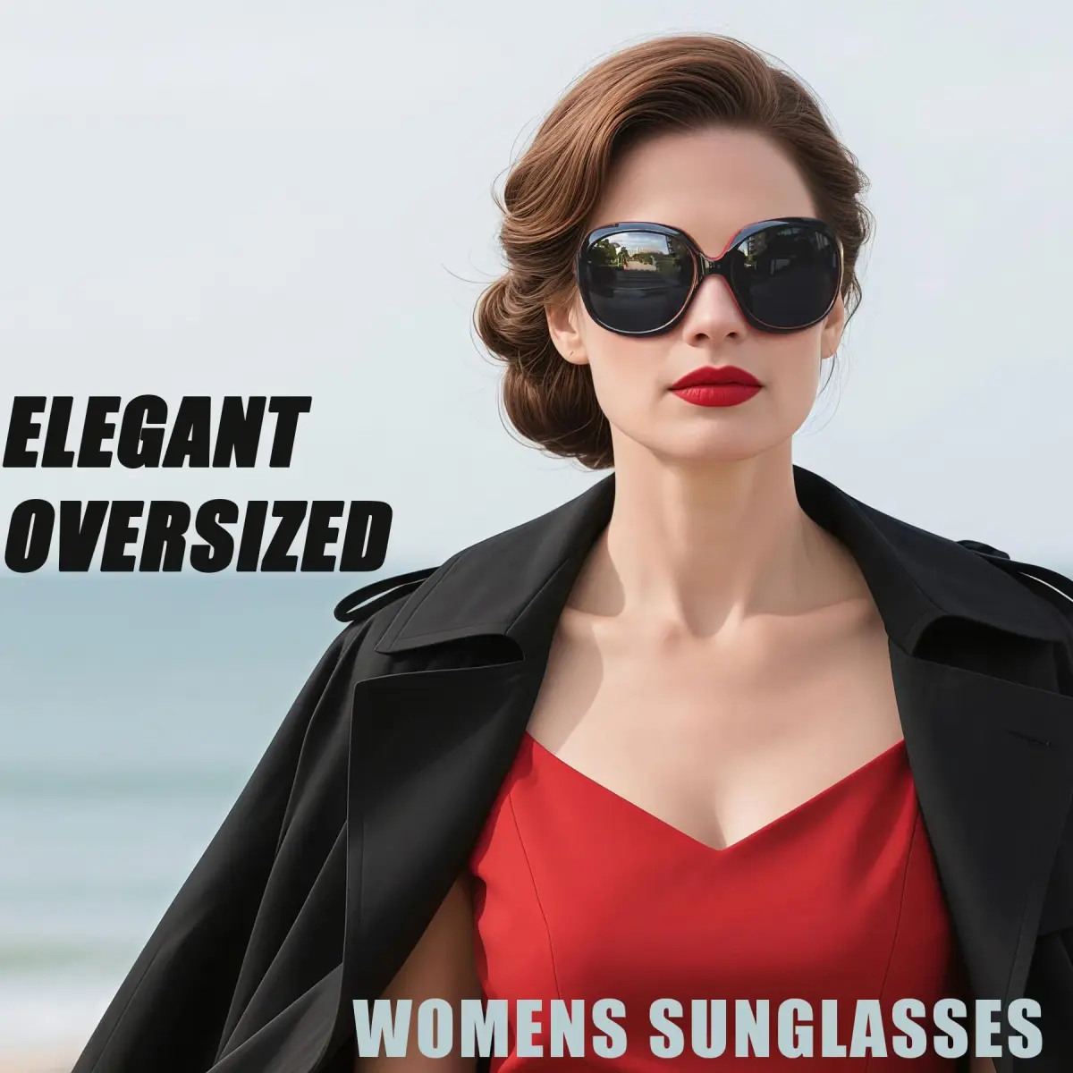 Joopin Oversized Black Red Butterfly Sunglasses for Women | Polarized UV400 Protection - view 2