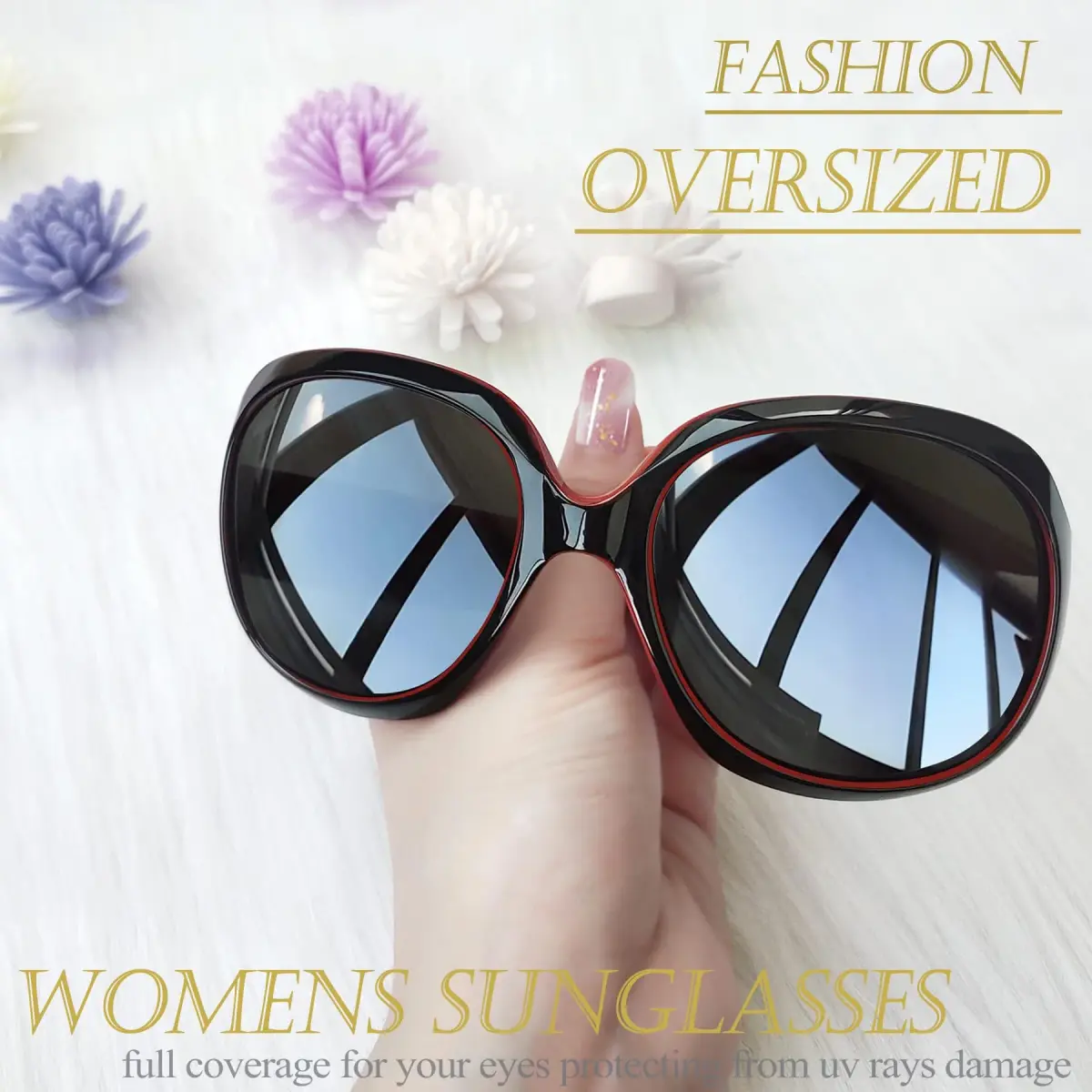 Joopin Oversized Black Red Butterfly Sunglasses for Women | Polarized UV400 Protection - view 3