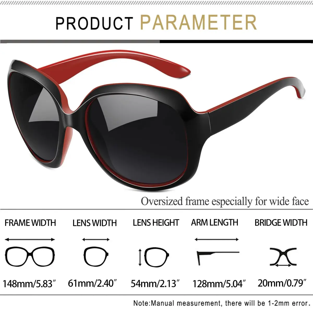 Joopin Oversized Black Red Butterfly Sunglasses for Women | Polarized UV400 Protection - view 4
