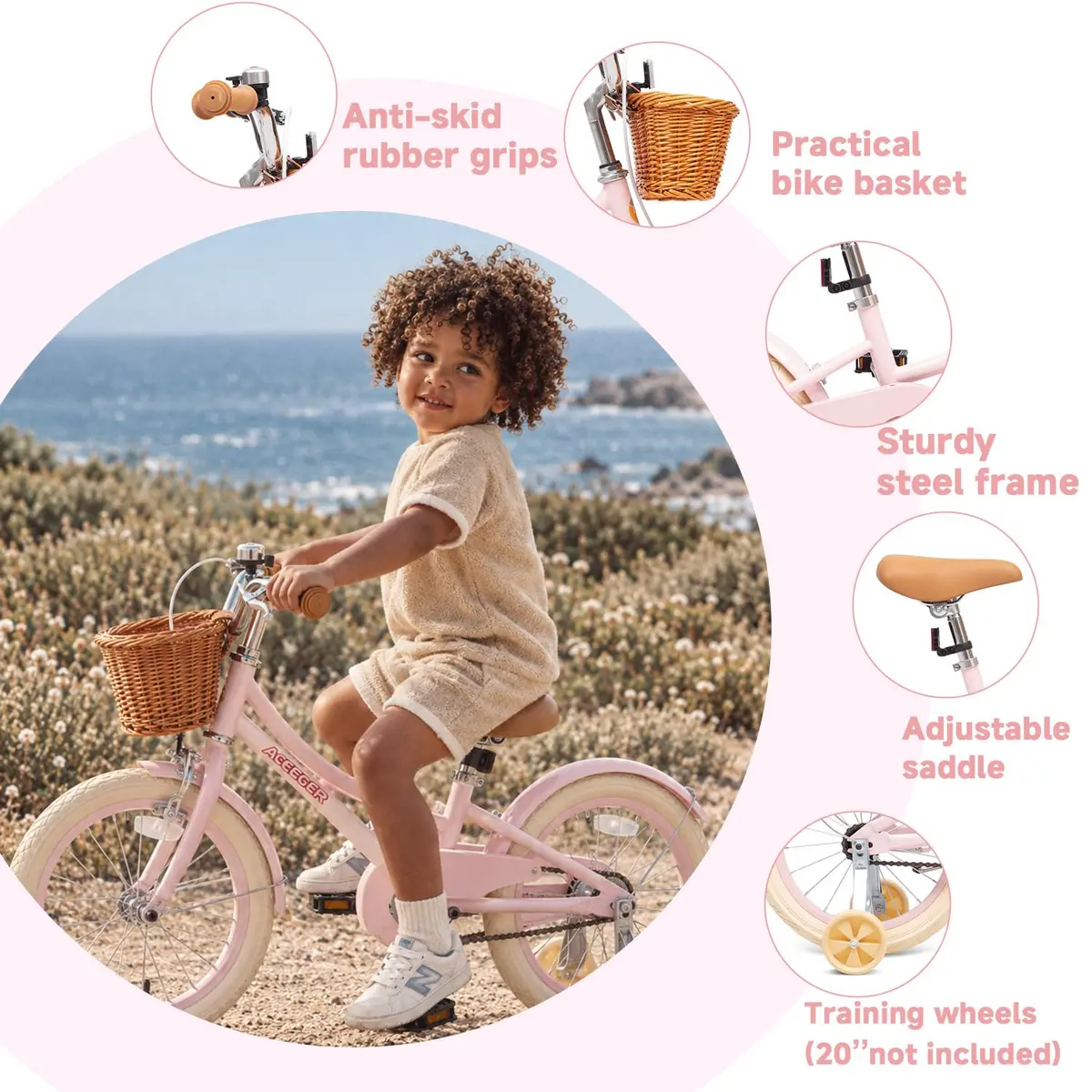 ACEGER Girls Bike with Basket 16 Inch | Retro Style for Kids 3-12 Years - view 2