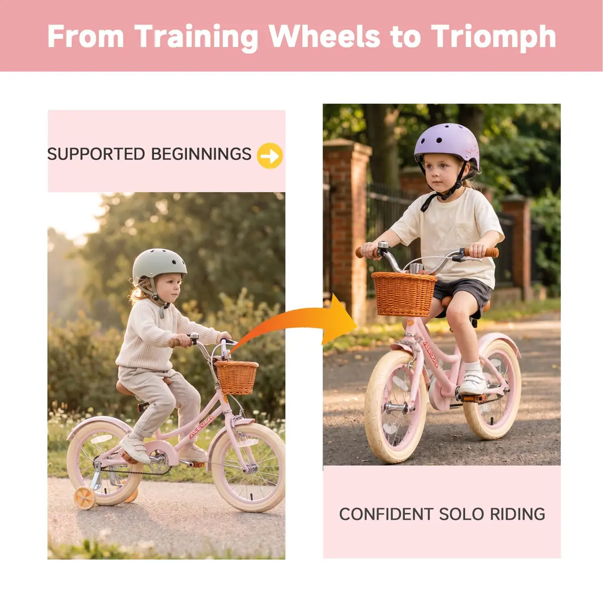 ACEGER Girls Bike with Basket 16 Inch | Retro Style for Kids 3-12 Years - view 3