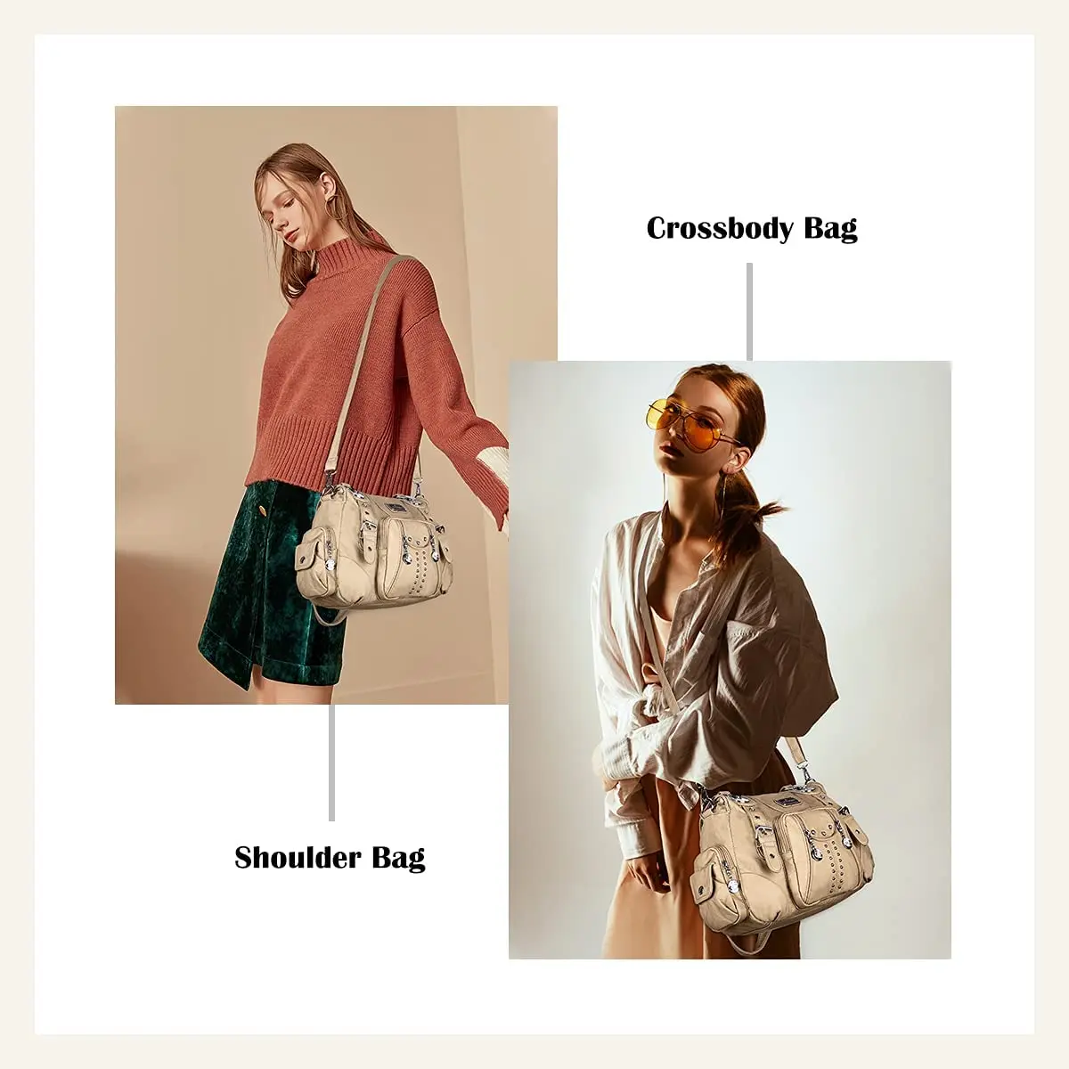 Angel Kiss Large Hobo Handbag Apricot | Soft PU Leather Top Handle Satchel Shoulder Bag - view 7