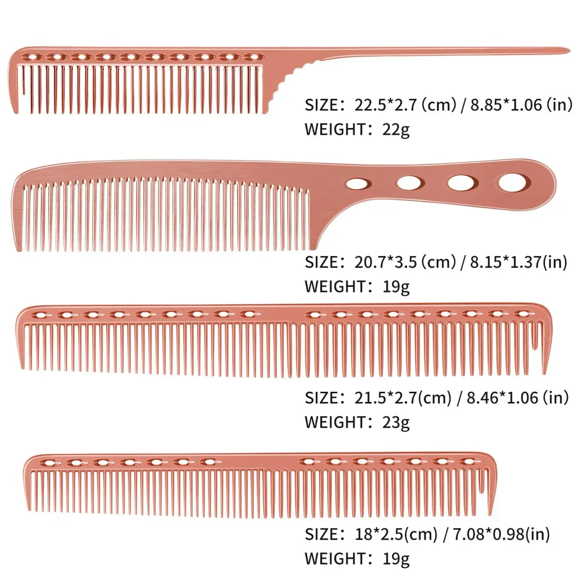 CGBARBER Professional Barber Aluminum Comb Set with Tail Comb (Rose Gold) | 4-Piece Styling & Cutting Set - view 4