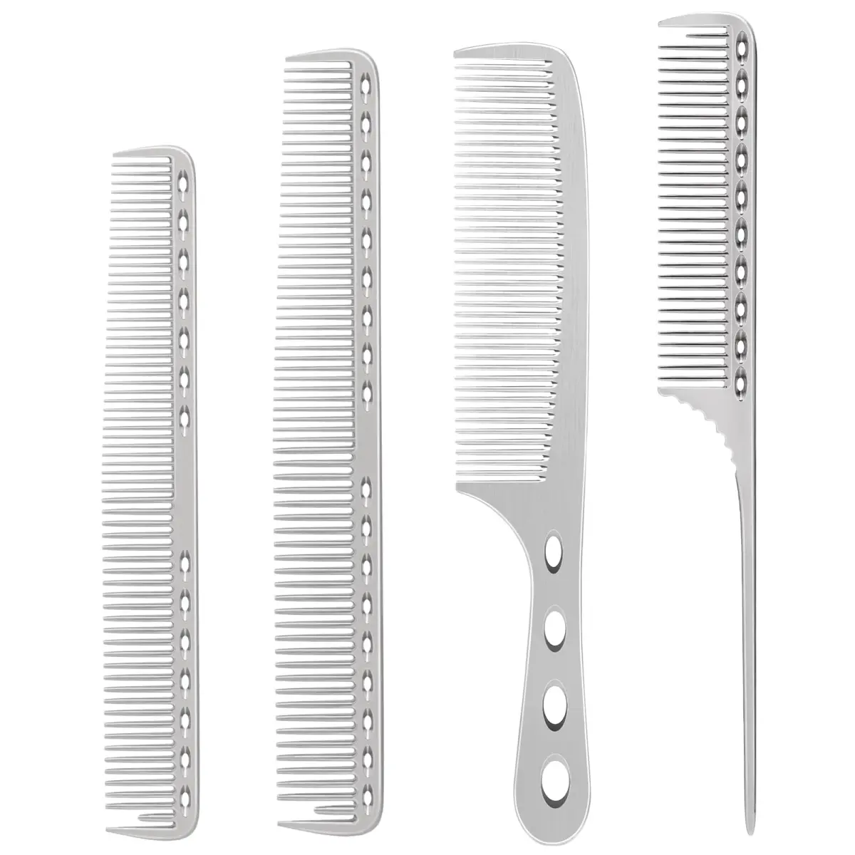 CGBARBER Silver Aluminum Hair Comb Set | 4-Piece Styling & Cutting Comb Kit - main product image