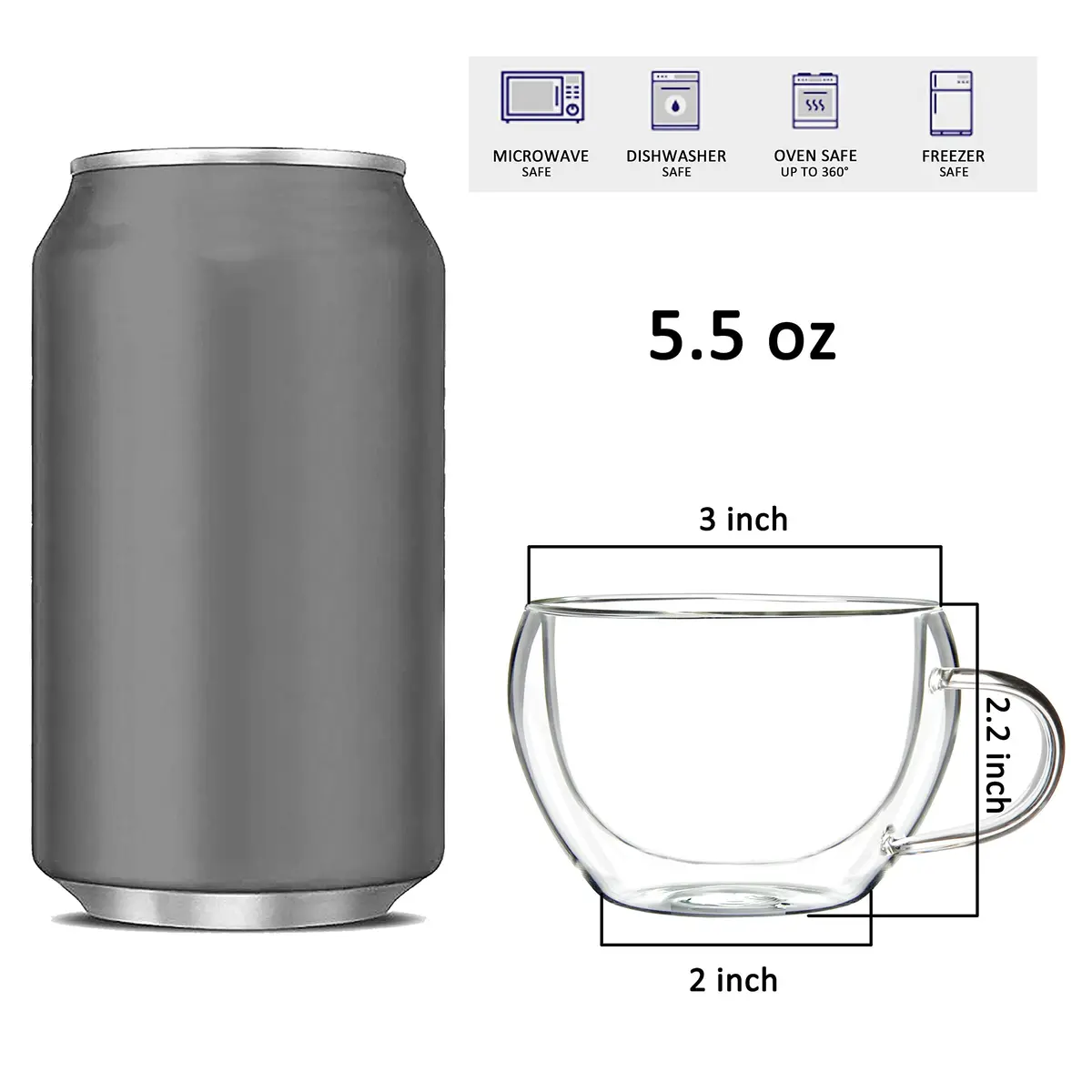 Youngever Glass Espresso Mug Wide | Double Wall Thermo Insulated 5.5oz - view 2