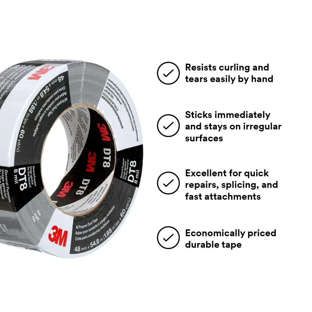 3M All Purpose Duct Tape DT8 Silver 1.88 in x 60 yd (156g) | Industrial Strength, Water Resistant - view 2