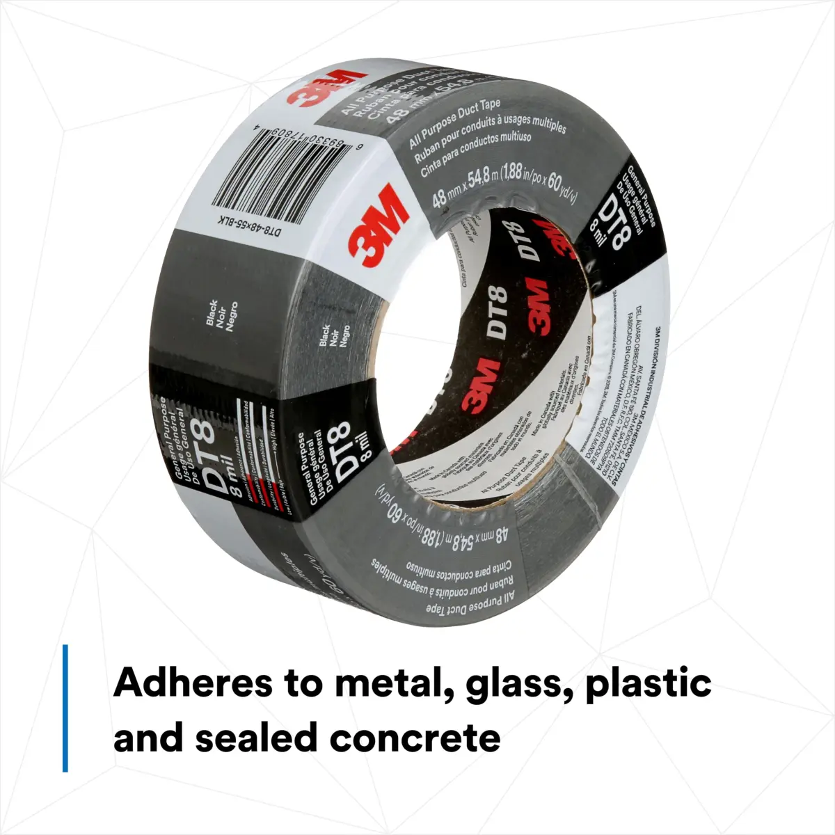 3M Duct Tape DT8, 3 Pack, Industrial Strength, Black Color, 1.88 in x 60 yd | Heavy Duty Tape for HVAC and Repairs - view 2