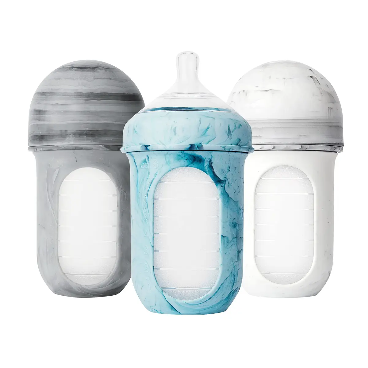 Boon Nursh Silicone Baby Bottles - Medium Flow - Tie Dye - 8 Oz (237ml) - 3 Count | Air-Free Feeding for Reduced Colic - main product image