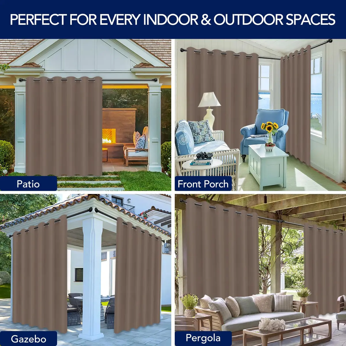 PureFit Outdoor Waterproof Curtains for Patio, Balcony, Porch - Camel, 200"W x 84"L (Set of 2) | UV & Fade Resistant - view 5