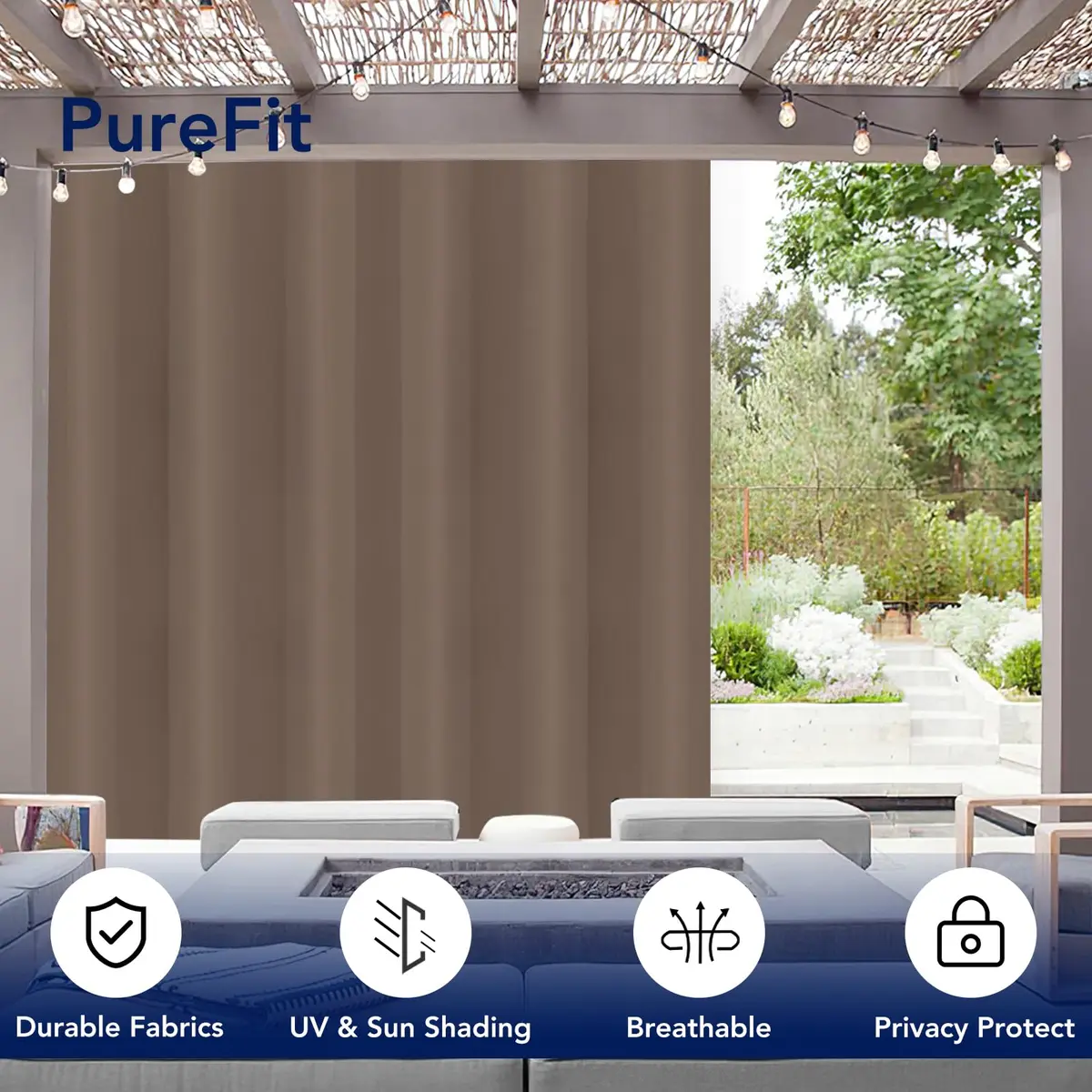 PureFit Outdoor Waterproof Curtains for Patio, Balcony, Porch - Camel, 200"W x 84"L (Set of 2) | UV & Fade Resistant - view 3
