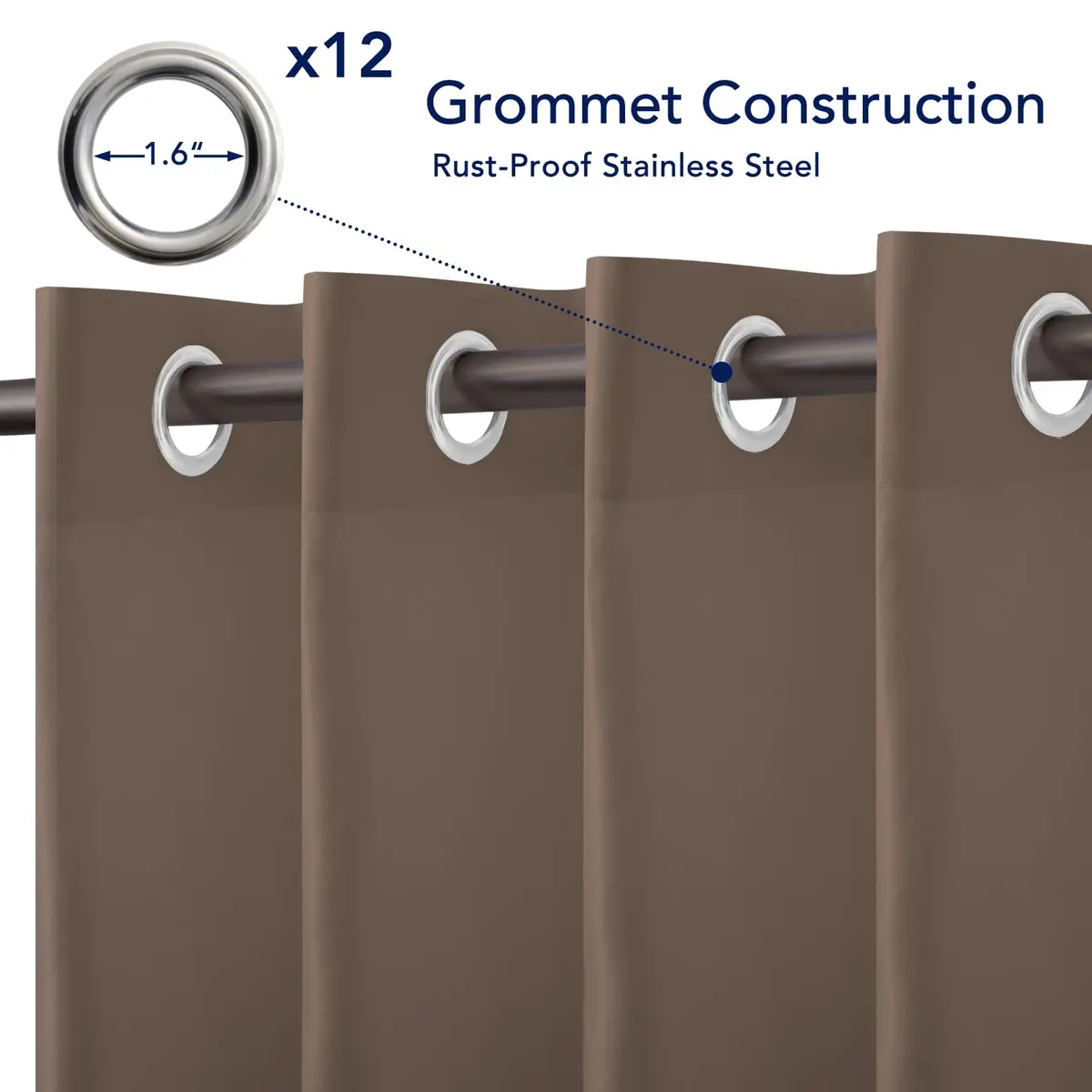 PureFit Outdoor Waterproof Curtains for Patio, Balcony, Porch - Camel, 200"W x 84"L (Set of 2) | UV & Fade Resistant - view 4