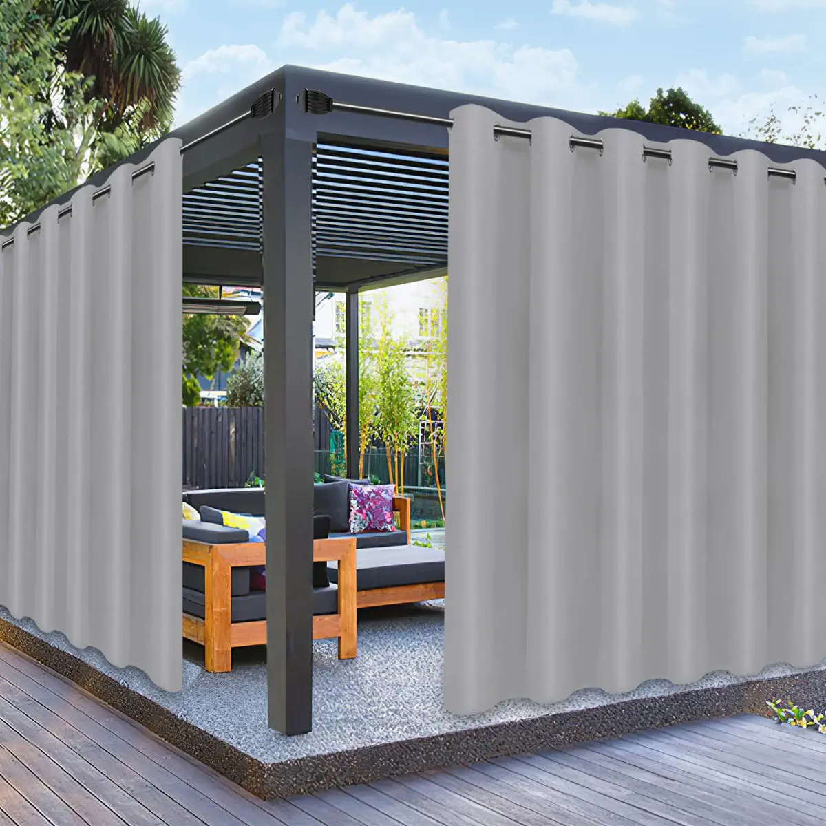 PureFit Waterproof Outdoor Curtains for Patio 241cm x 254cm | Weatherproof UV Resistant Light Gray Grommet Panels - main product image