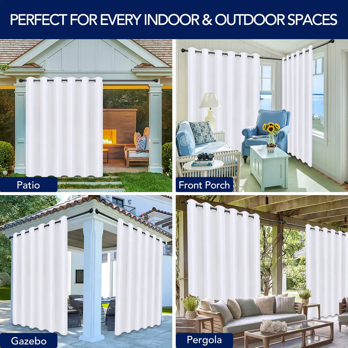 PureFit Waterproof Outdoor Curtains for Patio, 241cm x 254cm (100"W x 95"L) | UV Resistant, Fade Resistant, Privacy Enhancement - view 5
