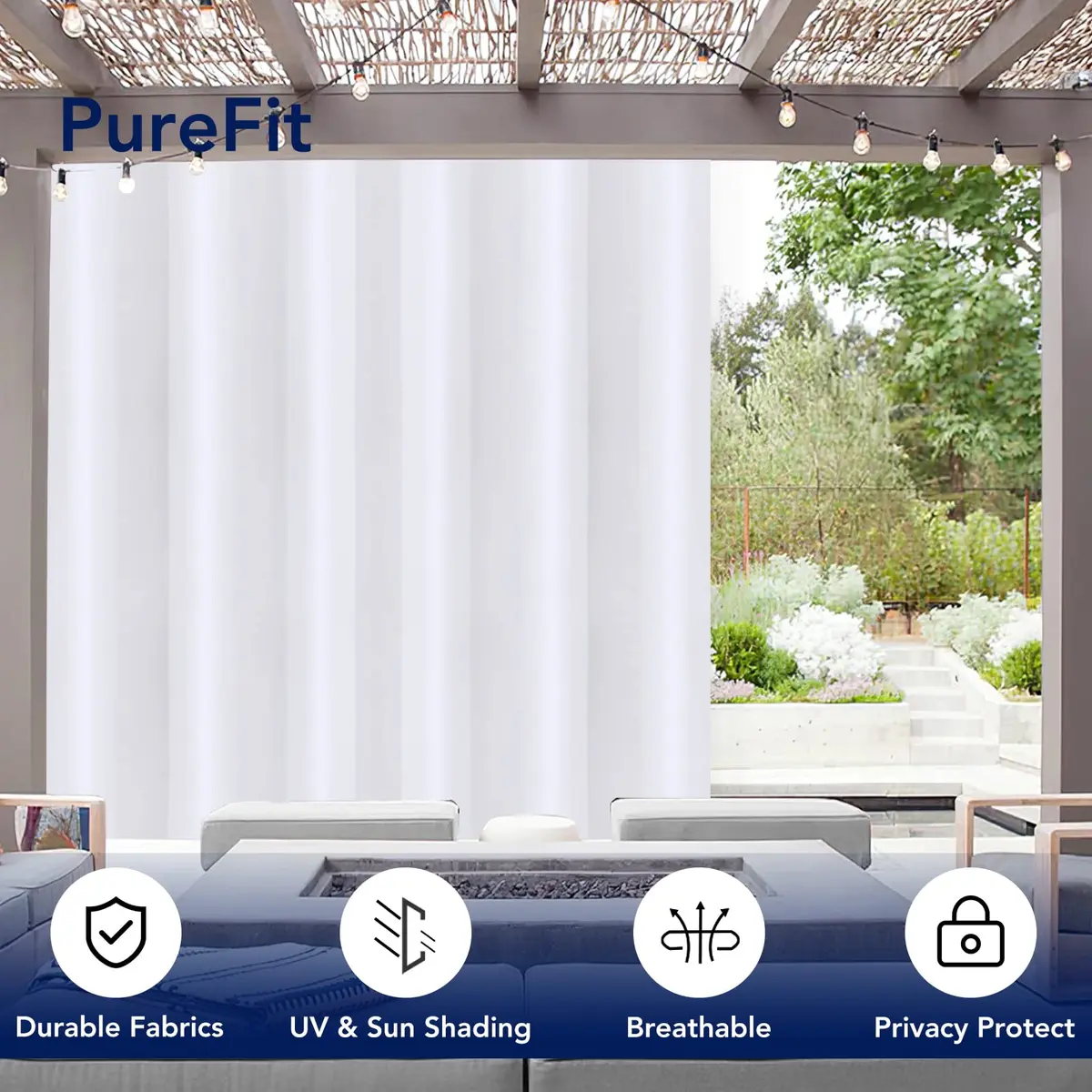 PureFit Waterproof Outdoor Curtains for Patio, 241cm x 254cm (100"W x 95"L) | UV Resistant, Fade Resistant, Privacy Enhancement - view 3