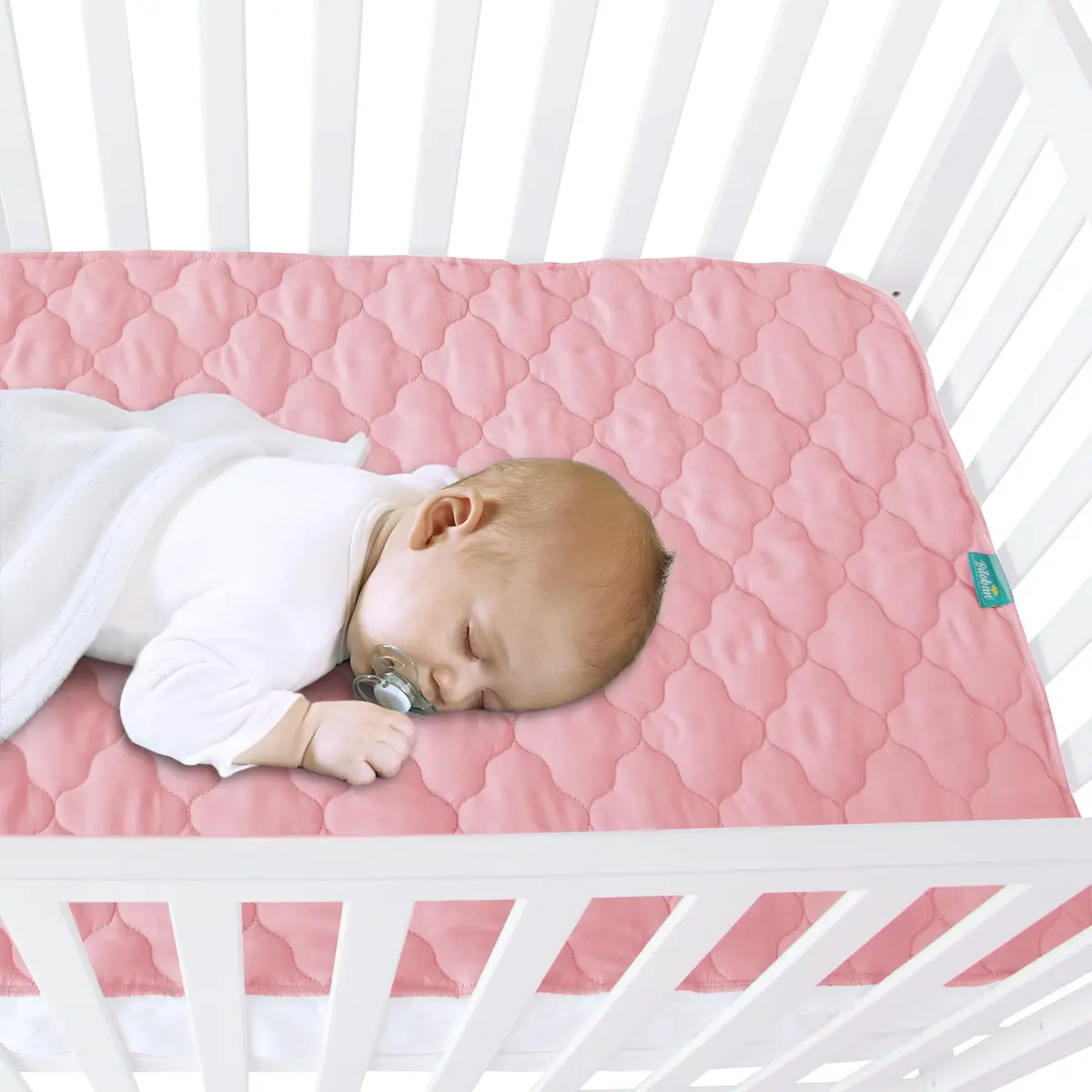 Biloban Waterproof Crib Mattress Protector Pink 71cm (28") x 132cm (52") | Breathable Quilted Pad for Safe Sleep - view 5