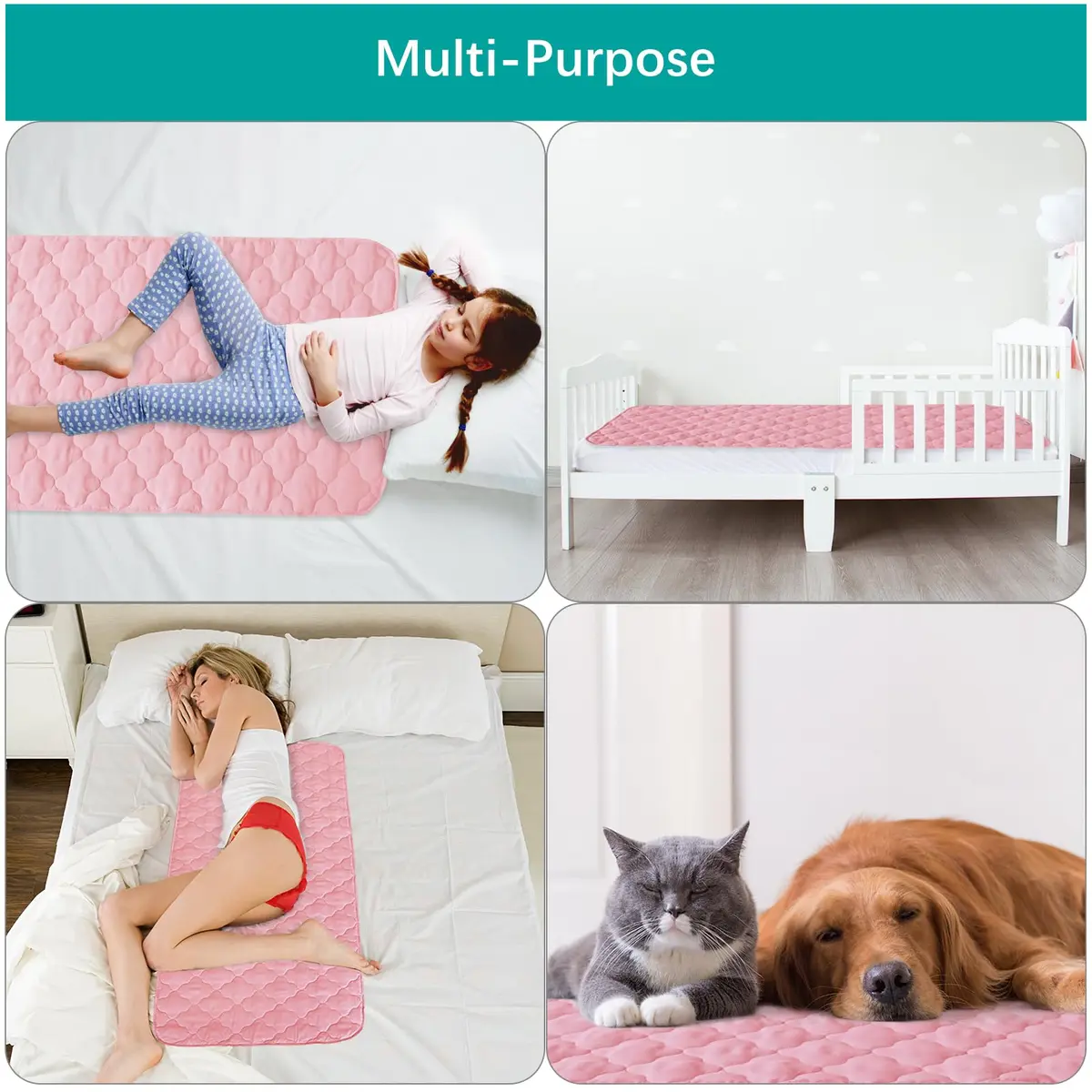 Biloban Waterproof Crib Mattress Protector Pink 71cm (28") x 132cm (52") | Breathable Quilted Pad for Safe Sleep - view 6
