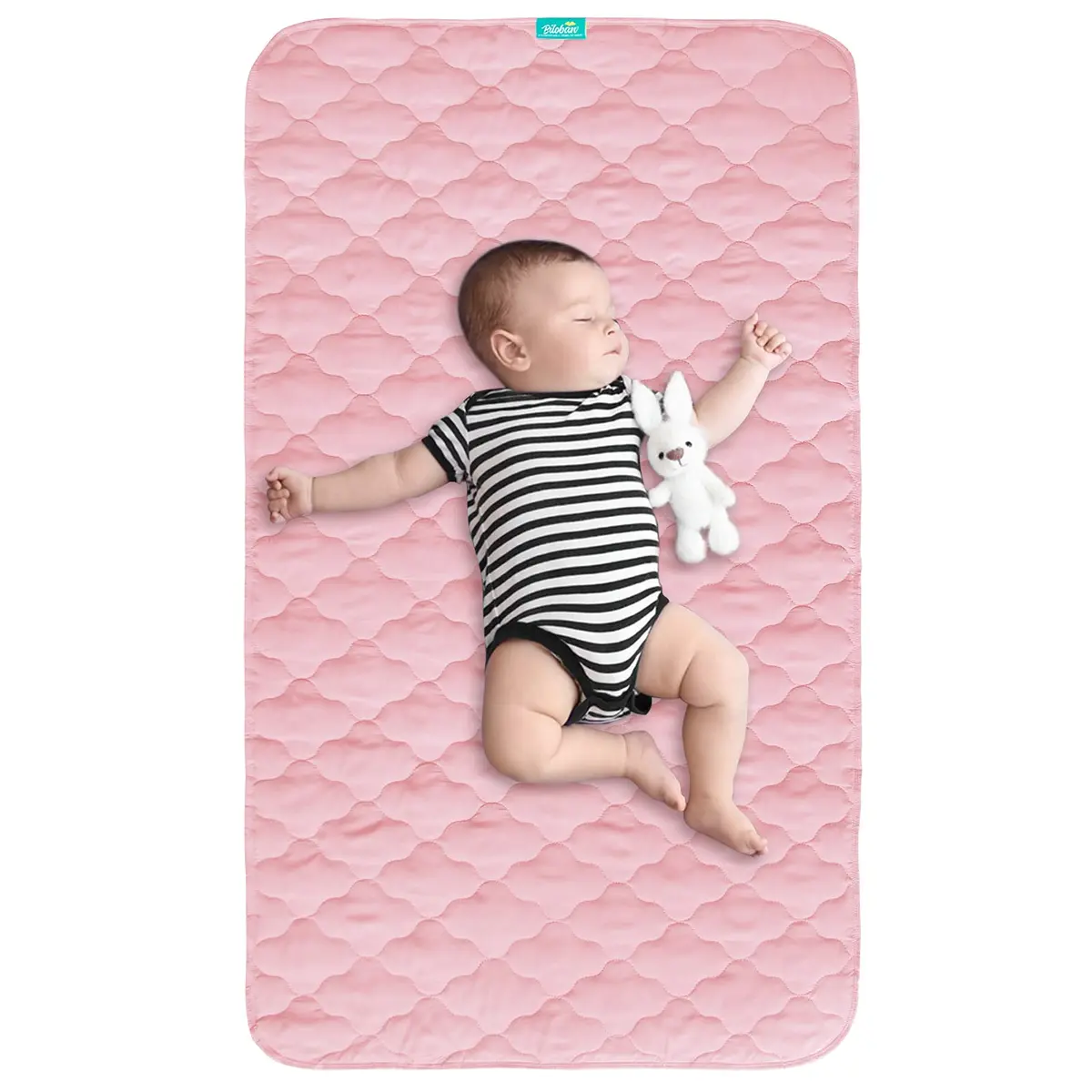 Biloban Waterproof Crib Mattress Protector Pink 71cm (28") x 132cm (52") | Breathable Quilted Pad for Safe Sleep - main product image