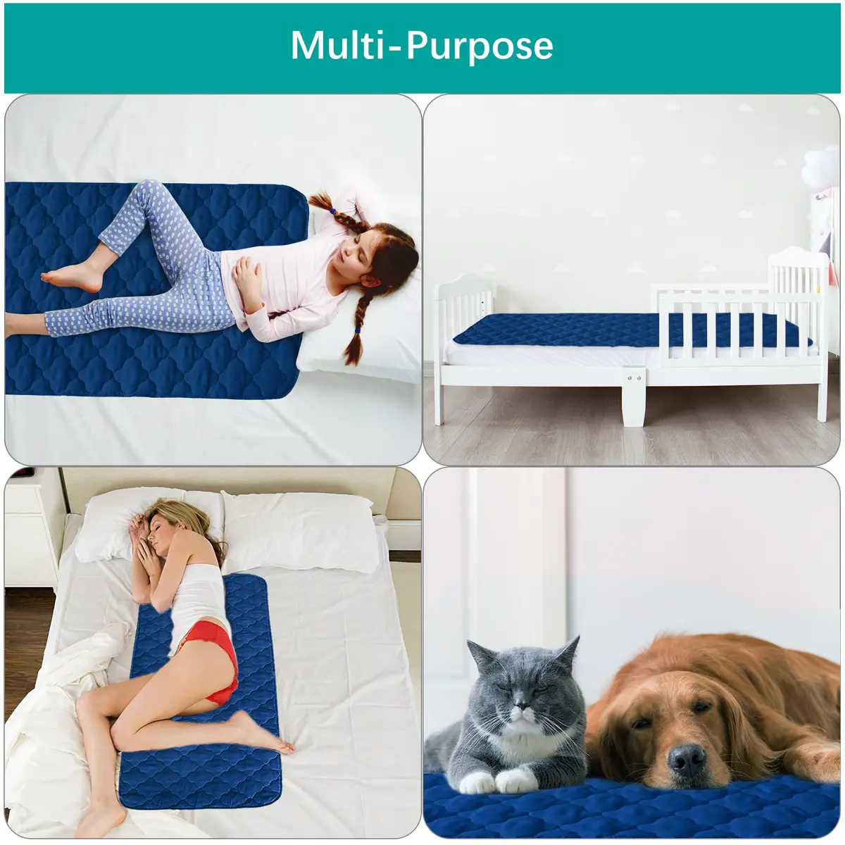 Biloban Waterproof Crib Mattress Protector Pad 52"x28" Navy | Breathable Quilted 4-Layer Design - view 6