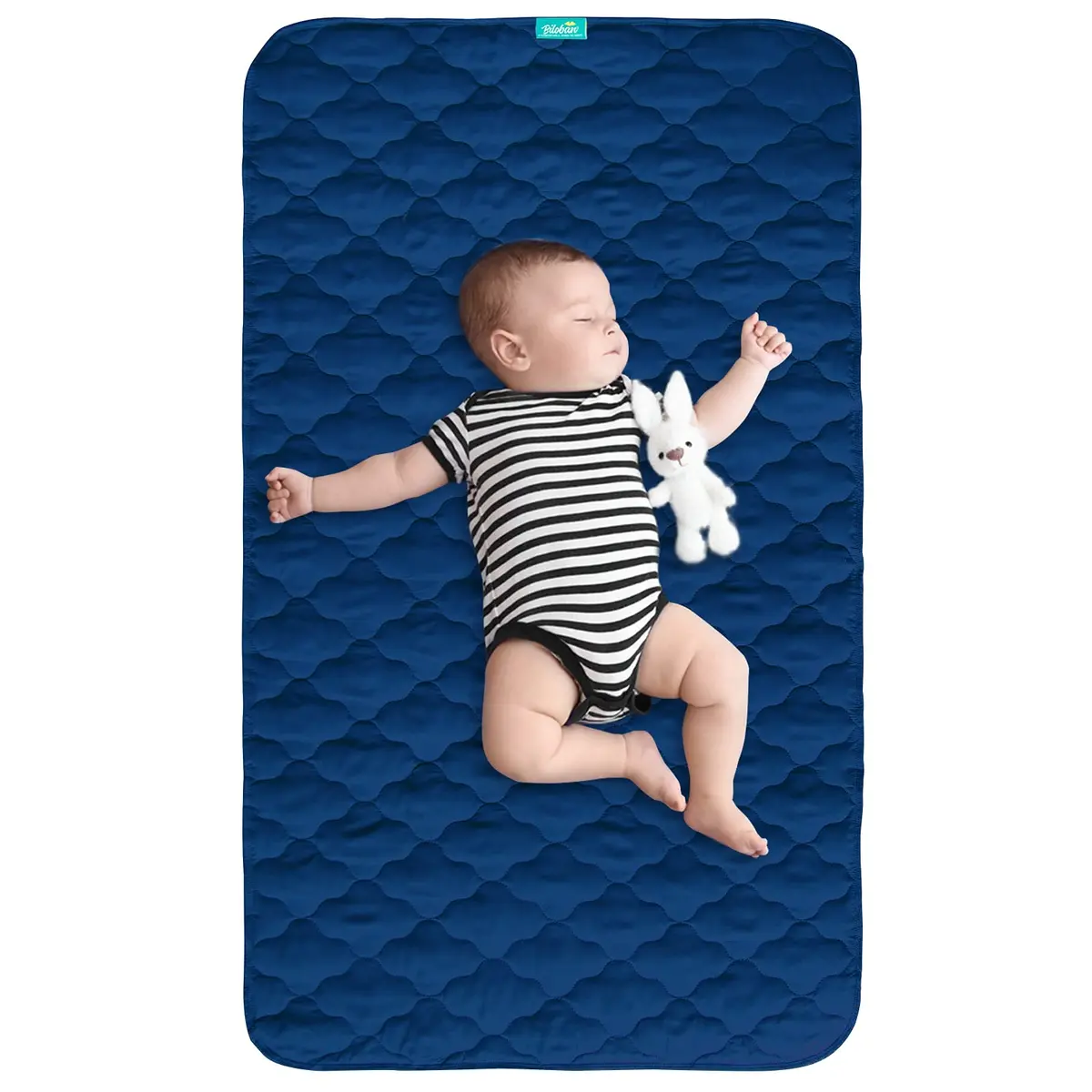 Biloban Waterproof Crib Mattress Protector Pad 52"x28" Navy | Breathable Quilted 4-Layer Design - main product image