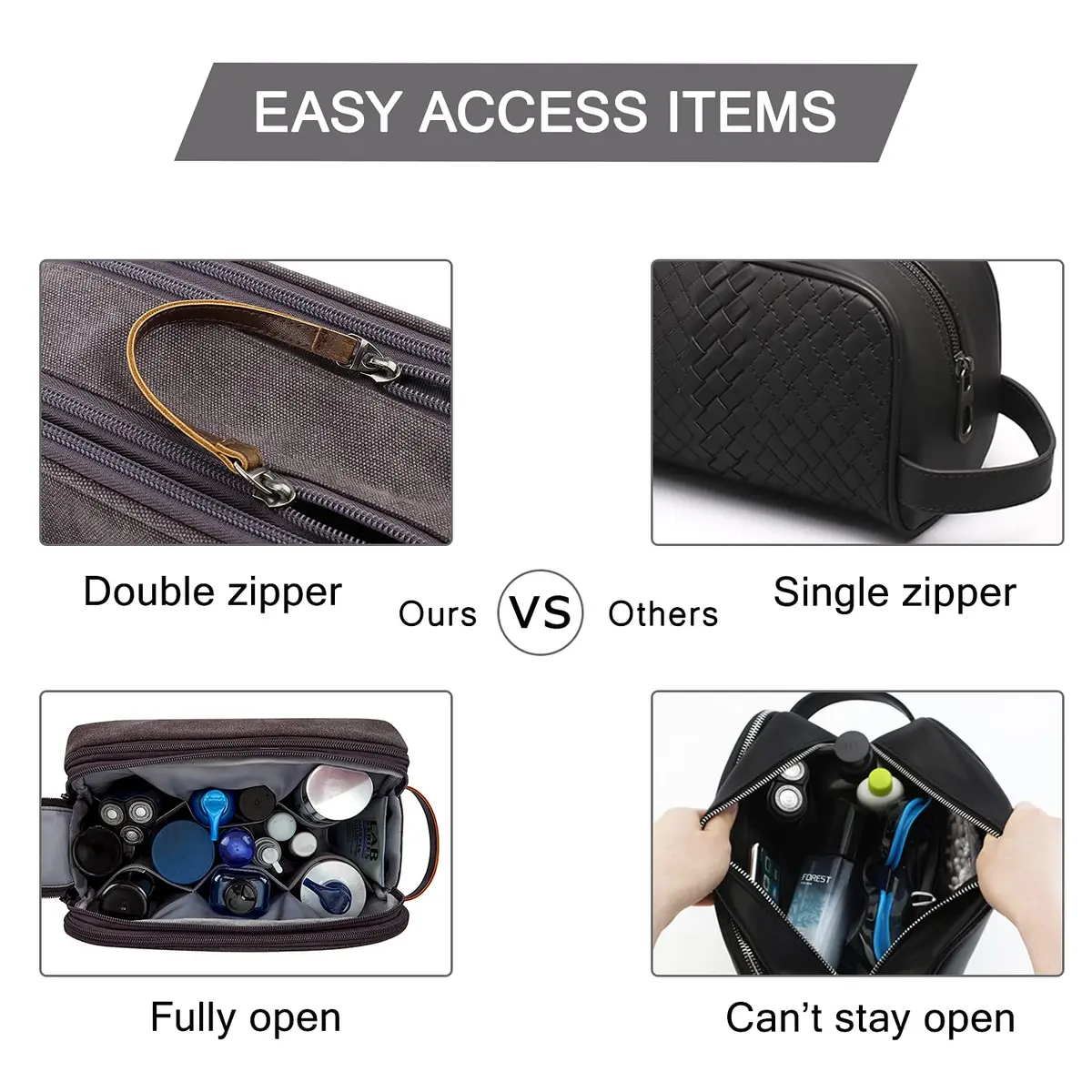 BAGSMART Toiletry Bag for Men, Canvas Travel Organizer, Water-resistant, Large | Water-resistant Dopp Kit for Toiletries - view 5