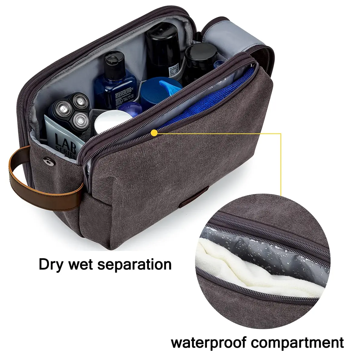 BAGSMART Toiletry Bag for Men, Canvas Travel Organizer, Water-resistant, Large | Water-resistant Dopp Kit for Toiletries - view 3