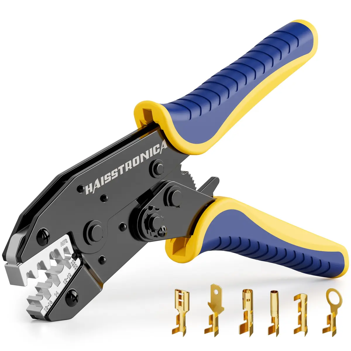 haisstronica Ratchet Crimping Tool for Open Barrel Terminals, AWG 22-10 (550g) | Precision Electrical Wire Crimper - main product image