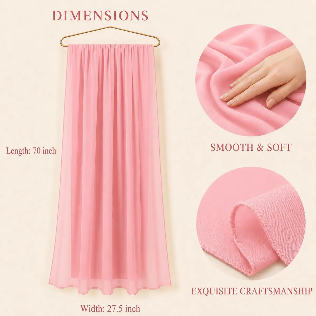 YOUR SMILE Women Lightweight Breathable Solid Color Soft Chiffon Scarf 70x27.5 inches | Elegant Year-Round Accessory - view 6