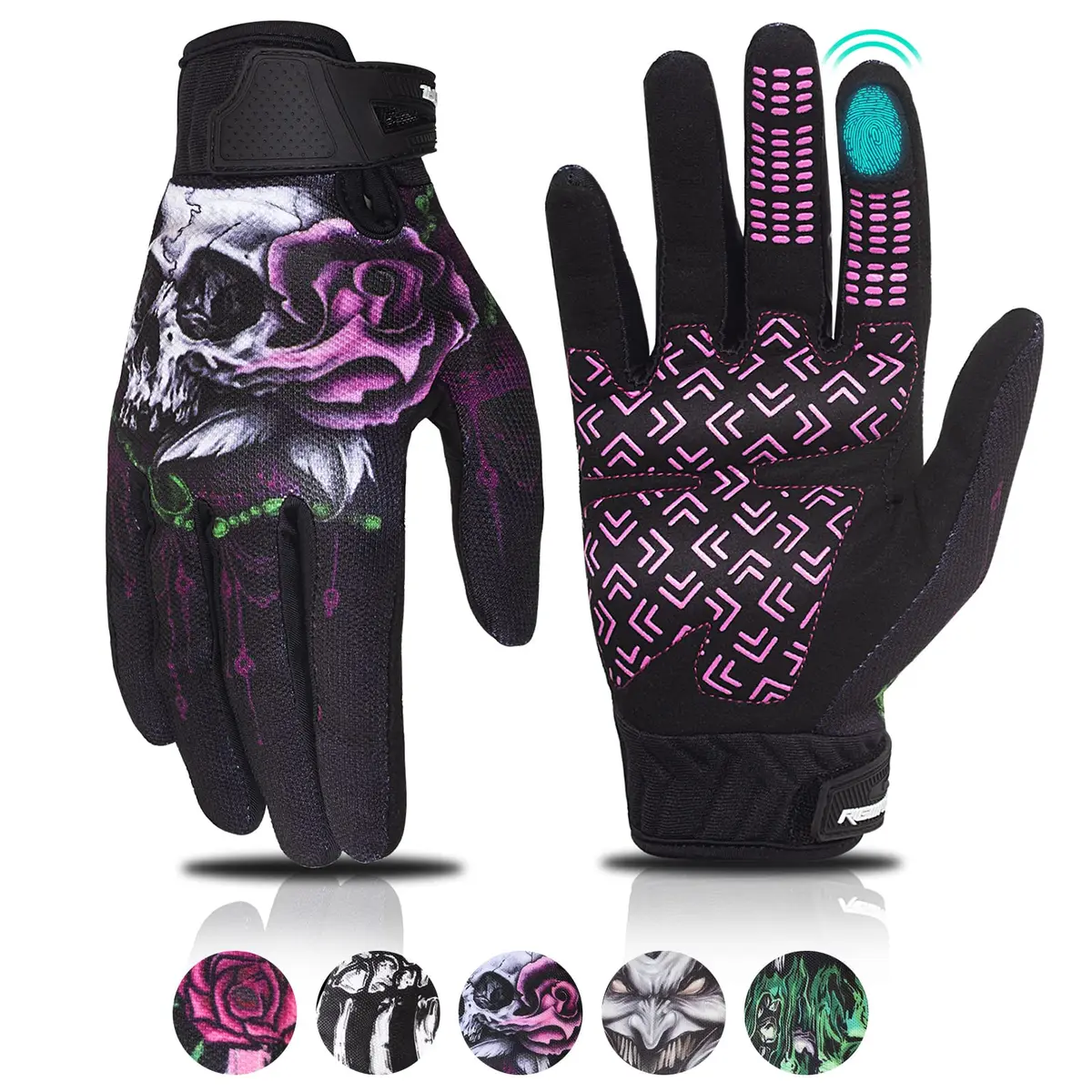 RIGWARL Women's Touchscreen Motorcycle Gloves - Pink, Breathable, Non-Slip, Full Finger for Mountain Bike, Cycling, ATV, MTB | Impact & Abrasion Protection - main product image