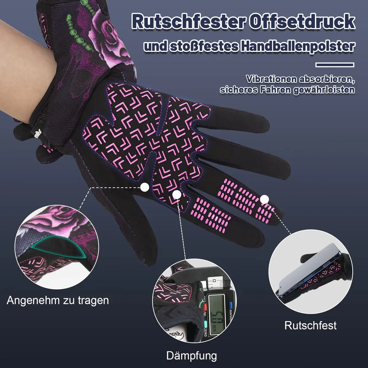 RIGWARL Women's Touchscreen Motorcycle Gloves - Pink, Breathable, Non-Slip, Full Finger for Mountain Bike, Cycling, ATV, MTB | Impact & Abrasion Protection - view 4