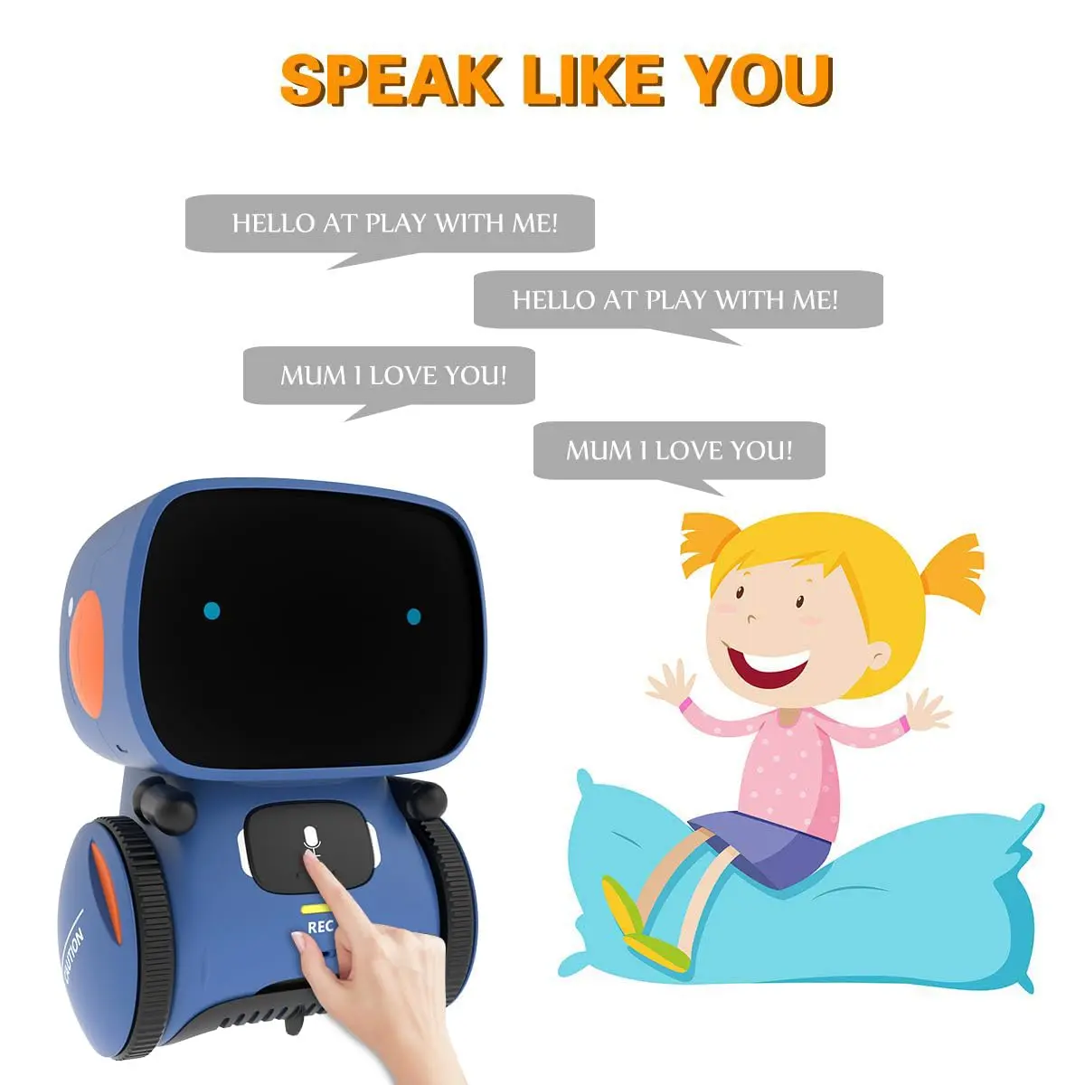98K Kids Robot Toy for Girls and Boys | Touch & Voice Control, Dancing & Singing, ASTM F963 Certified, Blue - view 4