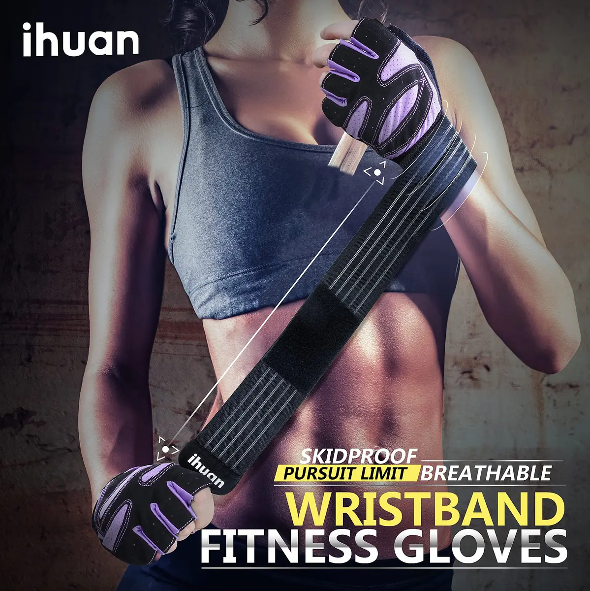 ihuan Ventilated Weight Lifting Gym Workout Gloves with Wrist Wrap Support, Small Purple | Full Palm Protection & Breathable Microfiber - view 6