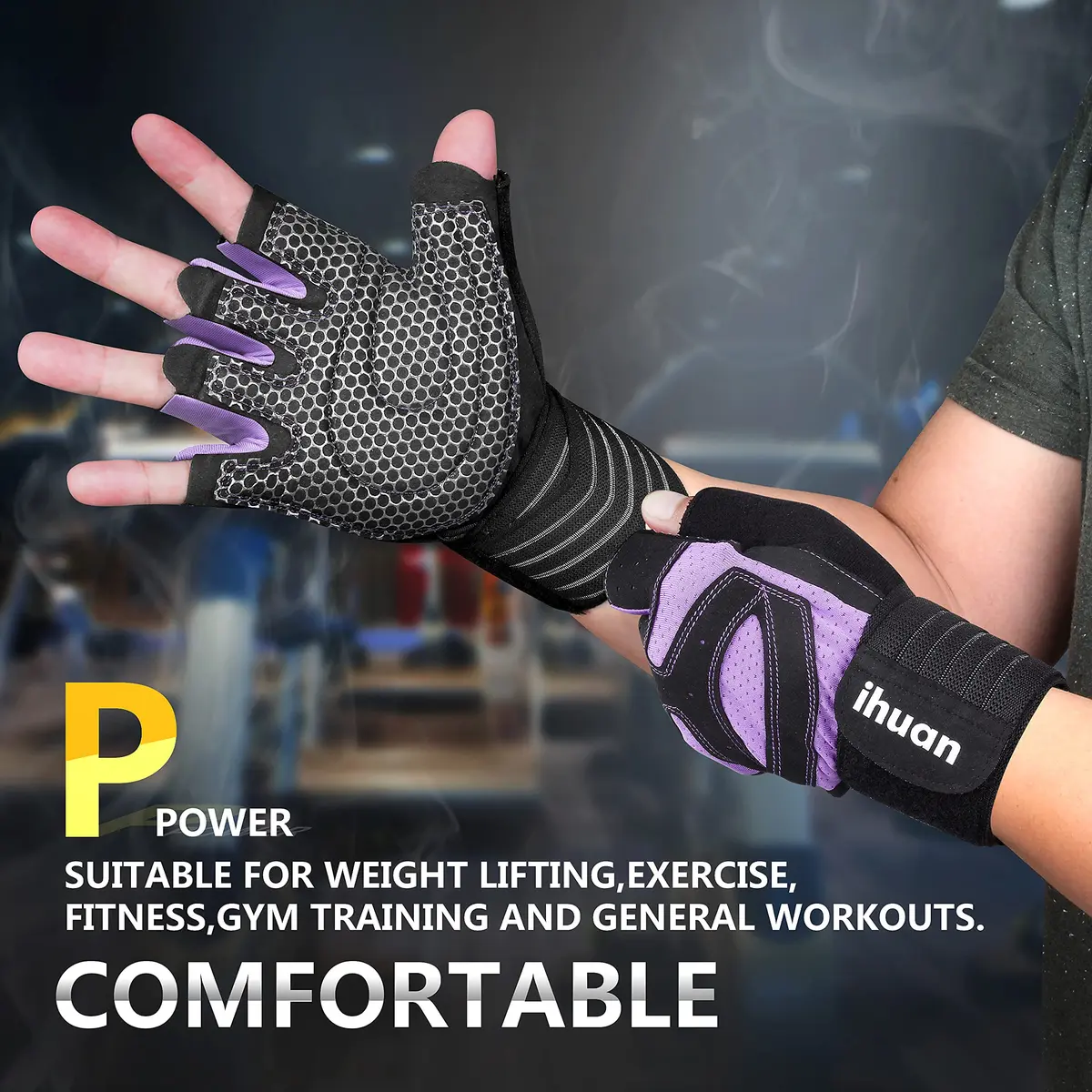 ihuan Ventilated Weight Lifting Gym Workout Gloves with Wrist Wrap Support, Small Purple | Full Palm Protection & Breathable Microfiber - view 3