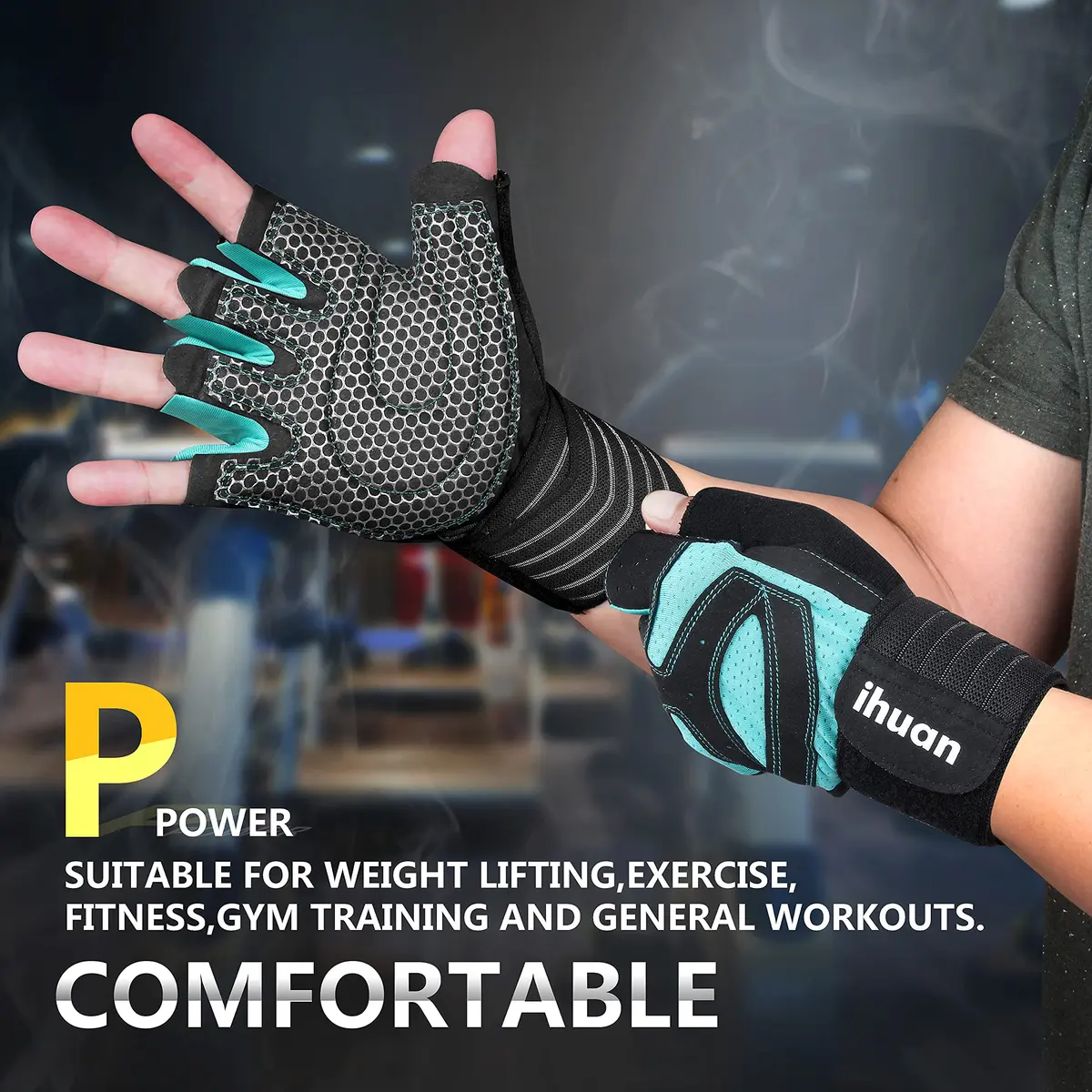 ihuan Ventilated Weight Lifting Gym Gloves with Wrist Support | Full Palm Protection for Men & Women - view 3