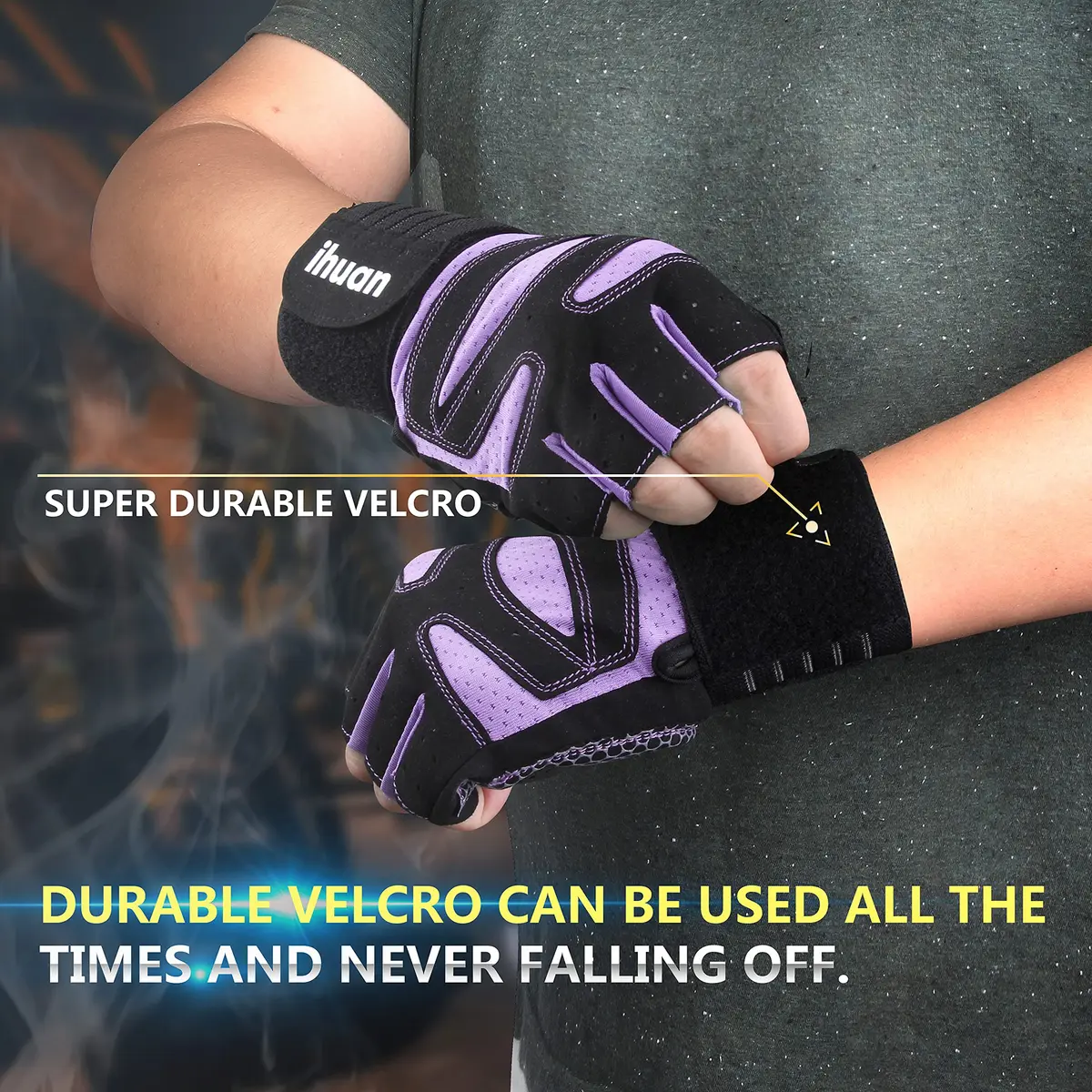 ihuan Ventilated Weight Lifting Gym Workout Gloves with Wrist Wrap Support | Full Palm Protection for Men & Women - view 4
