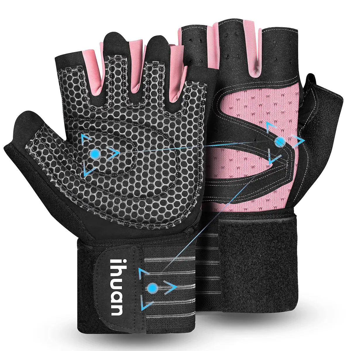 ihuan Ventilated Weight Lifting Gym Workout Gloves with Wrist Wrap Support for Men & Women, Full Palm Protection, for Weightlifting, Training, Fitness, Hanging, Pull ups - main product image