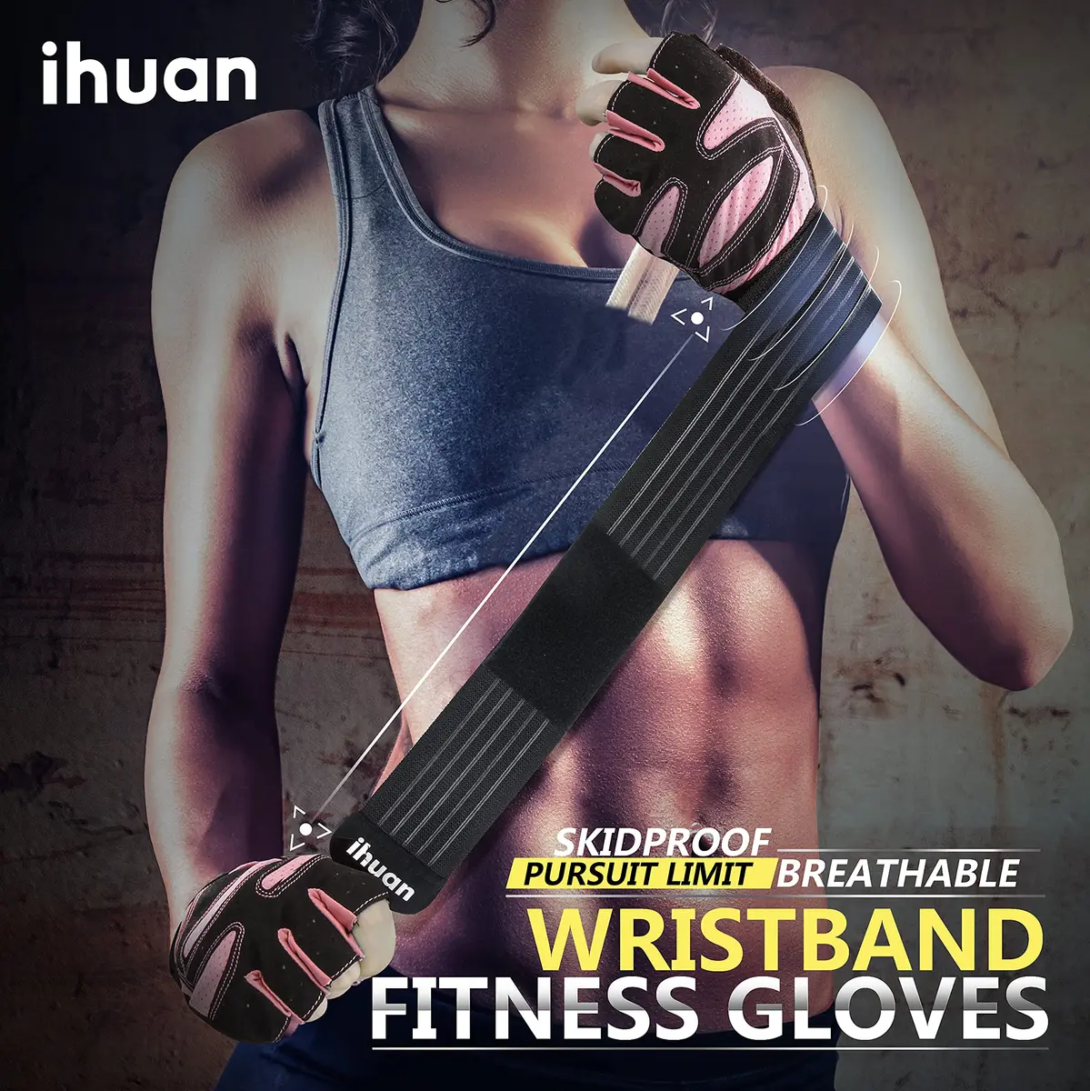 ihuan Ventilated Weight Lifting Gym Workout Gloves with Wrist Wrap Support for Men & Women, Full Palm Protection, for Weightlifting, Training, Fitness, Hanging, Pull ups - view 6