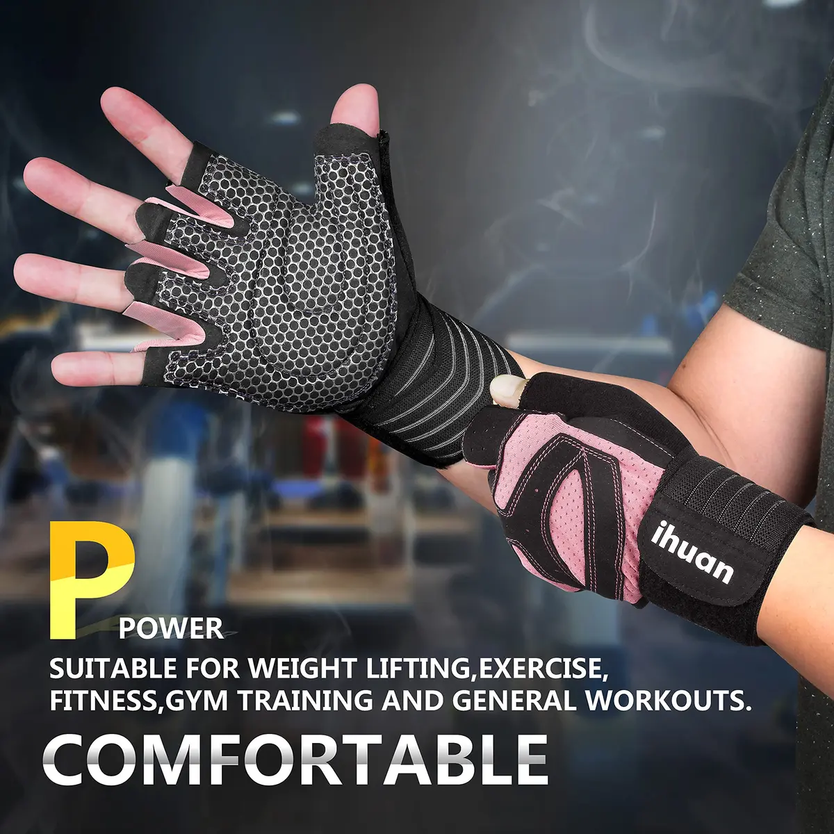 ihuan Ventilated Weight Lifting Gym Workout Gloves with Wrist Wrap Support for Men & Women, Full Palm Protection, for Weightlifting, Training, Fitness, Hanging, Pull ups - view 3