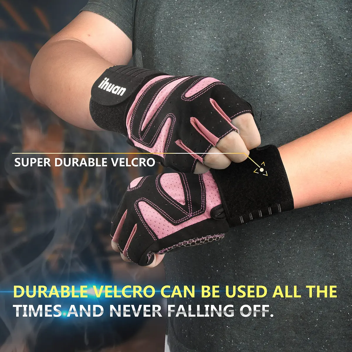 ihuan Ventilated Weight Lifting Gym Workout Gloves with Wrist Wrap Support for Men & Women, Full Palm Protection, for Weightlifting, Training, Fitness, Hanging, Pull ups - view 4