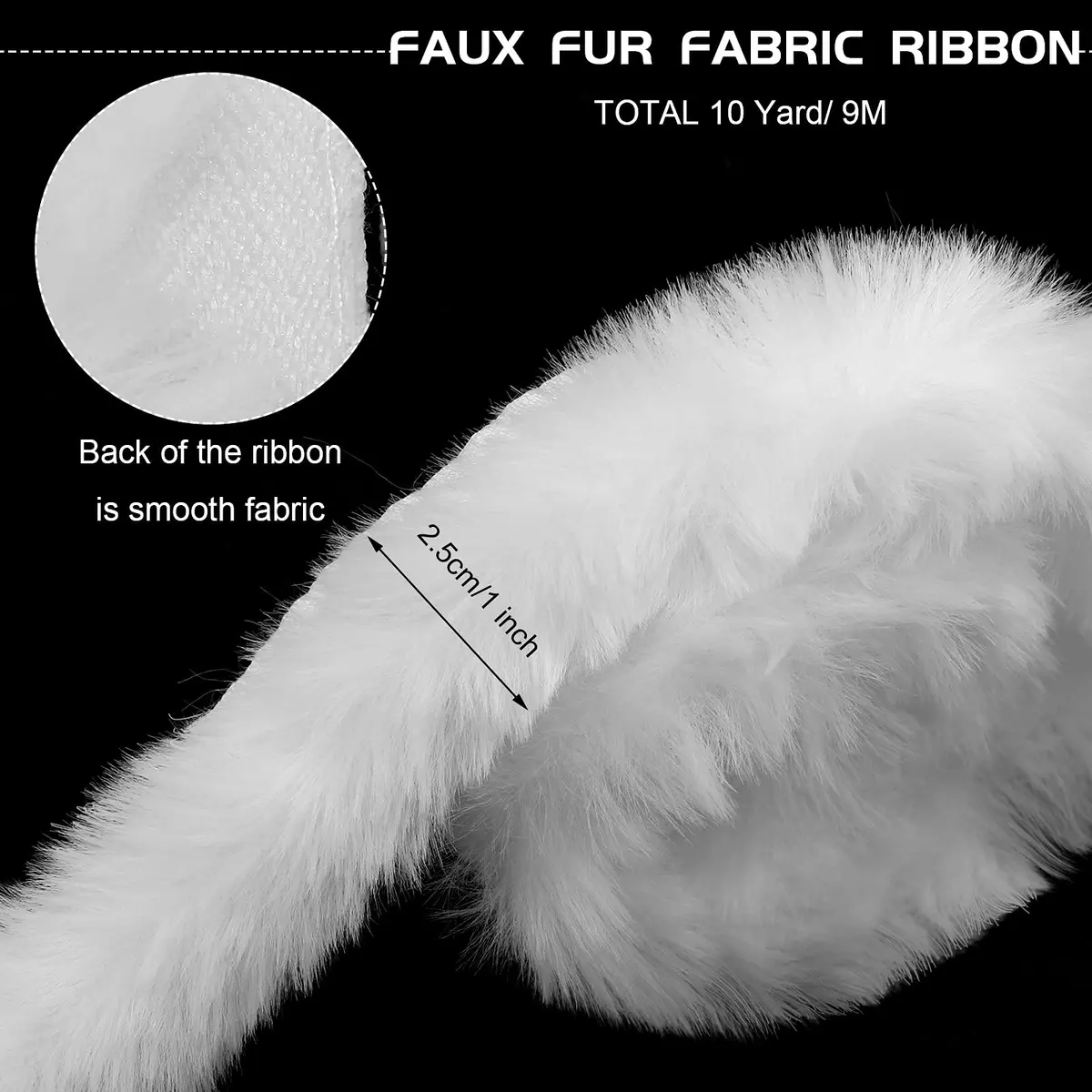 WILLBOND White Faux Fur Trim Ribbon 0.98in x 29.5ft | Fluffy Xmas Craft Decor - view 2