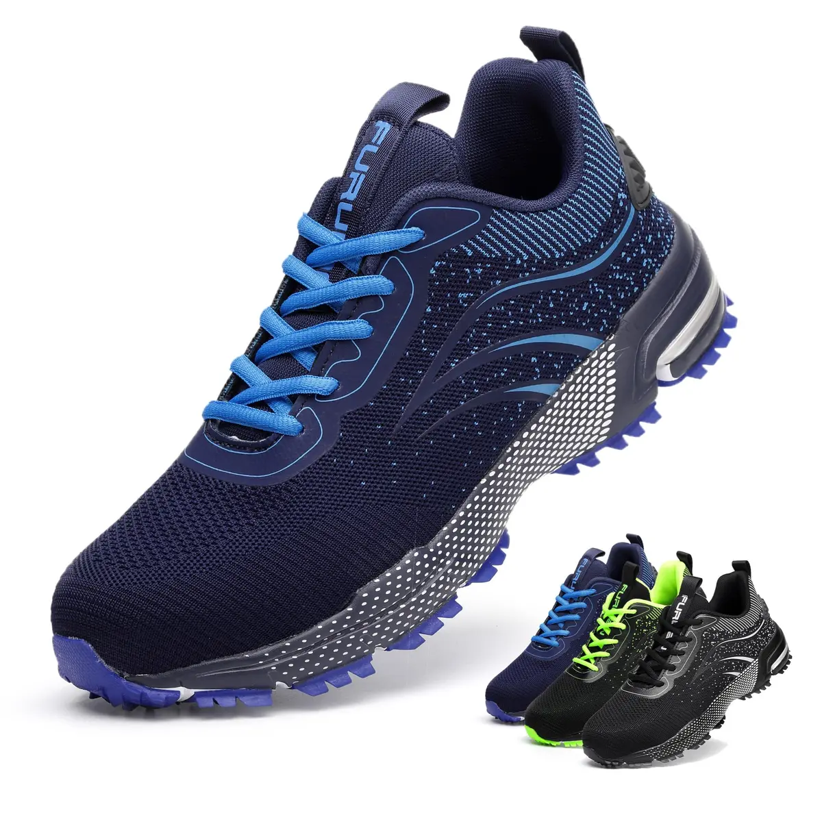 Furuian Steel Toe Shoes for Men & Women | Impact-Resistant, Breathable, Slip-Resistant Safety Shoes (Size 6 Women/4 Men, Blue) - main product image