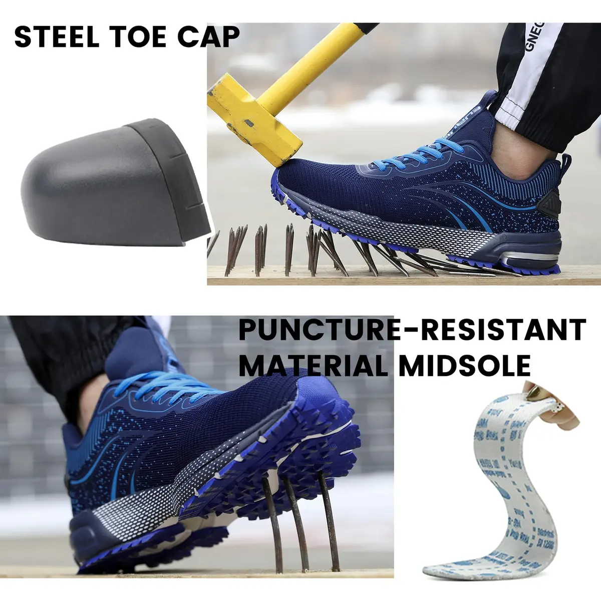 Furuian Steel Toe Shoes for Men & Women | Impact-Resistant, Breathable, Slip-Resistant Safety Shoes (Size 6 Women/4 Men, Blue) - view 3