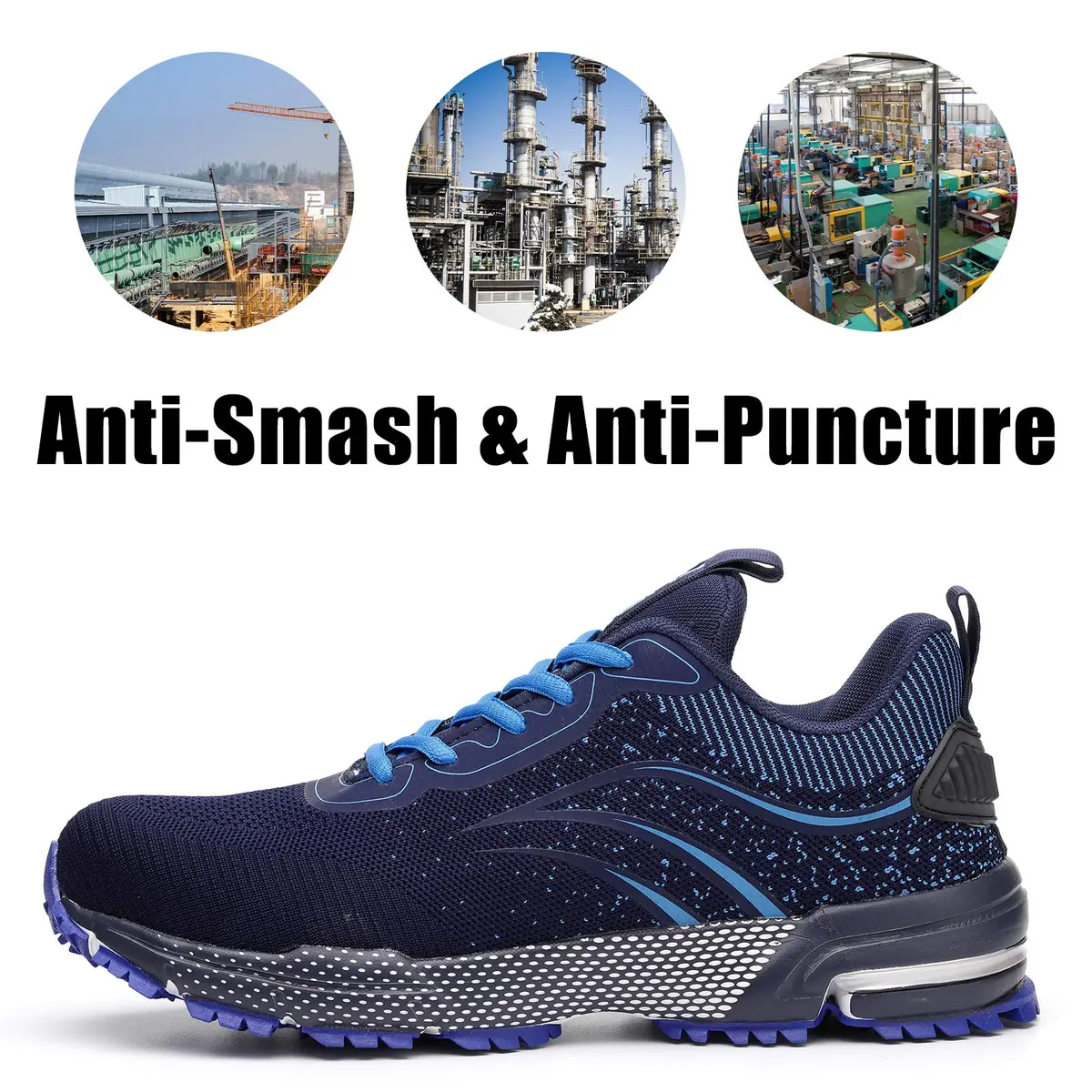 Furuian Steel Toe Shoes for Men & Women | Impact-Resistant, Breathable, Slip-Resistant Safety Shoes (Size 6 Women/4 Men, Blue) - view 4