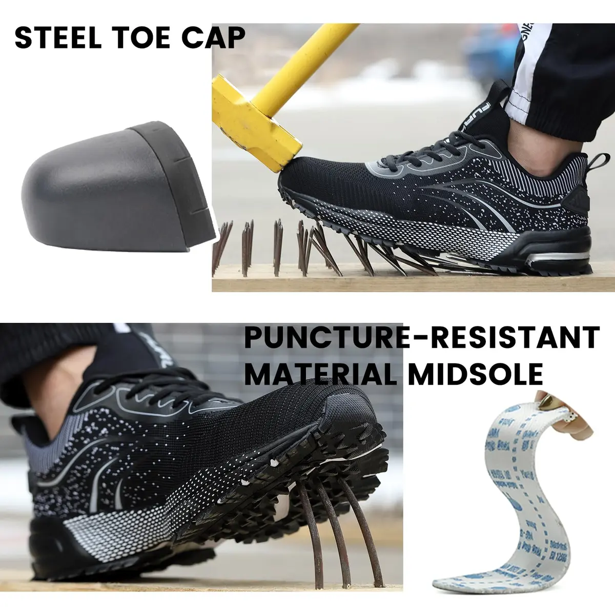 Furuian Steel Toe Shoes for Men & Women 7 Women/5.5 Men | Comfortable Puncture-Resistant Safety Shoes - view 4