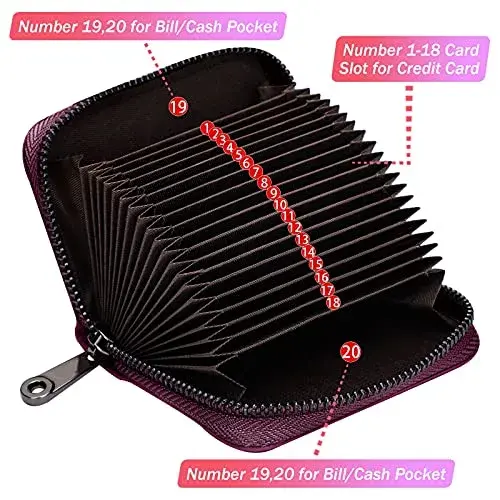 Linno Purple RFID Genuine Leather Credit Card Holder Wallet with Zipper | 20 Slots - view 2