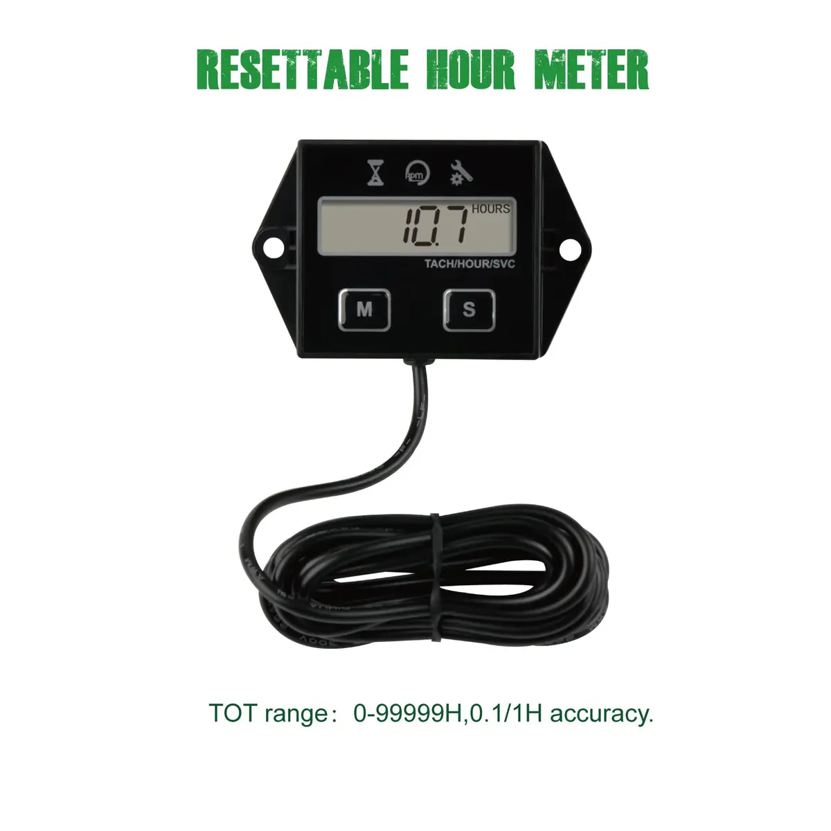 YOOREAL Digital Inductive Tach Hour Meter, RPM Gauge Meter Tachometer with Resettable Hours & Maintenance Timer | 0-20000 RPM, 99999 Hours - view 2