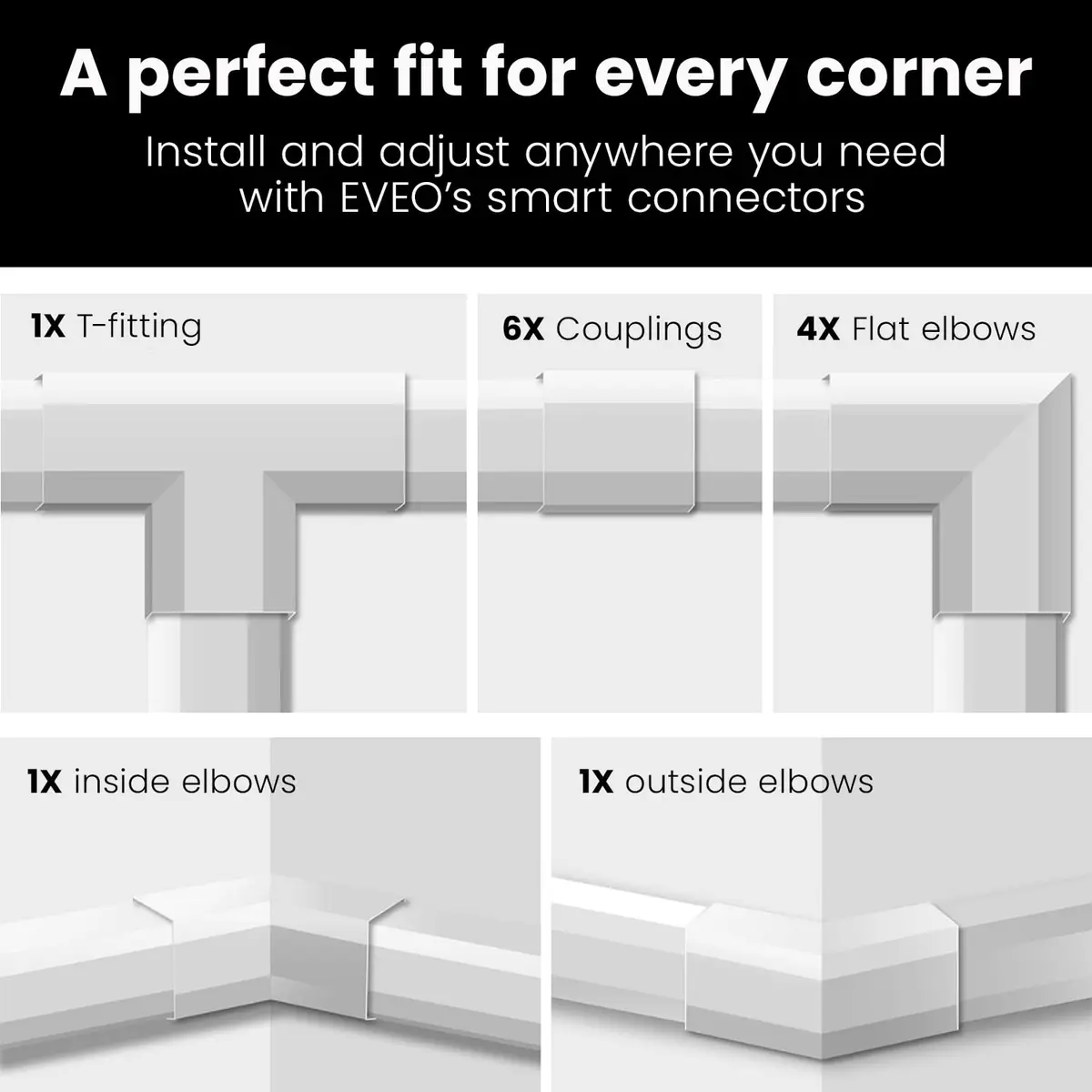 EVEO Black Cord Management Cable Hider Kit 381cm (150in) | Paintable Wire Concealer for Walls - view 5