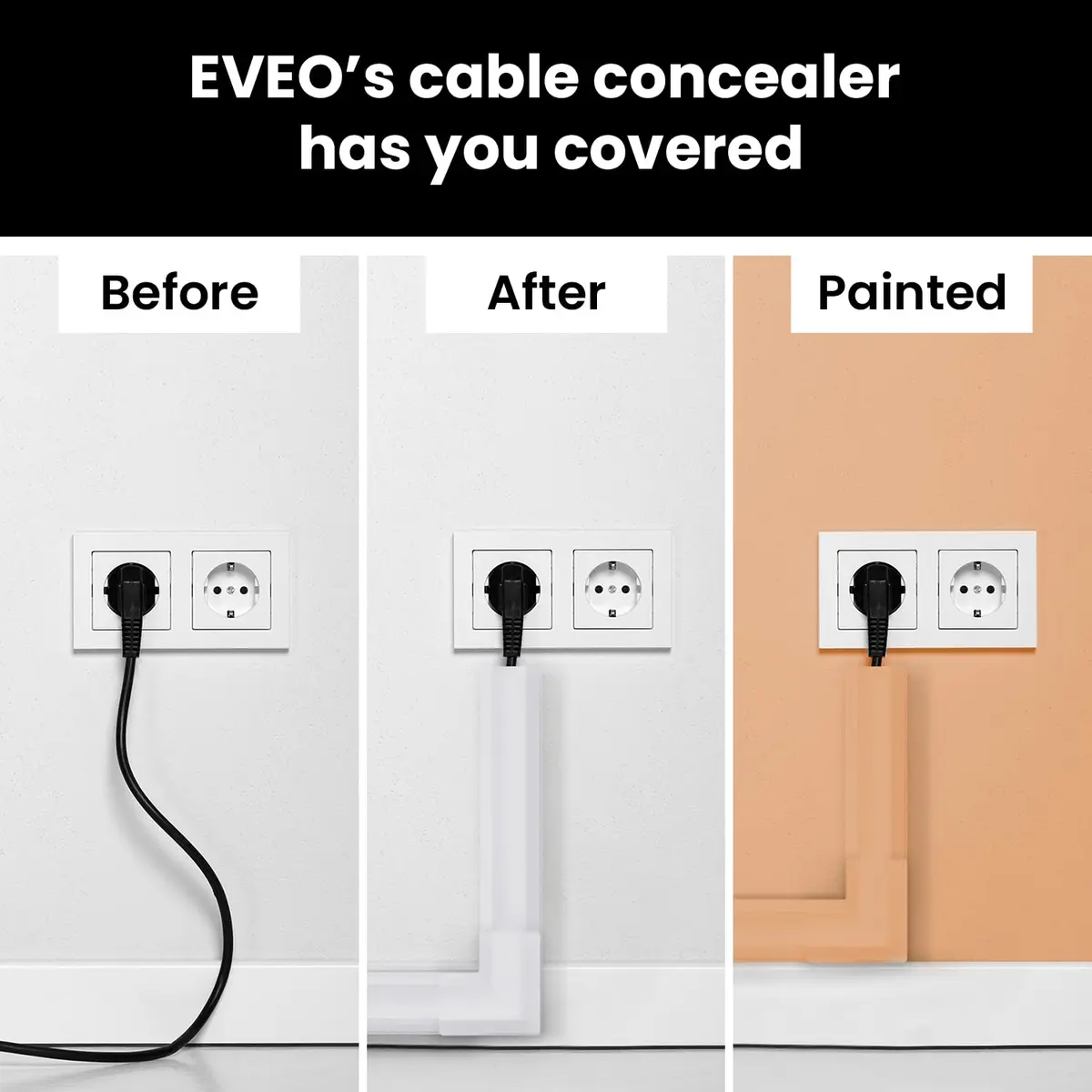 EVEO Black Cord Management Cable Hider Kit 381cm (150in) | Paintable Wire Concealer for Walls - view 7