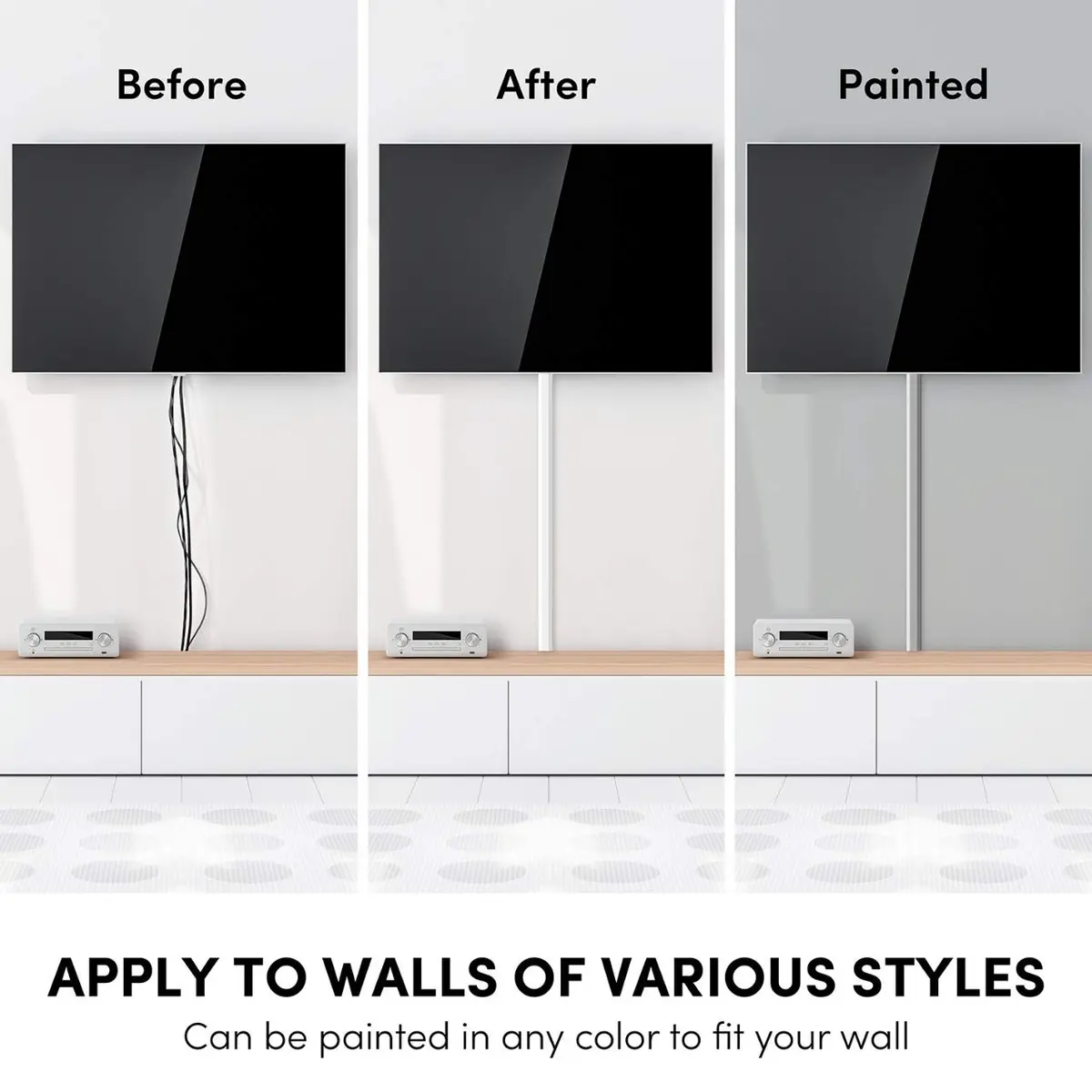 EVEO Black Cord Management Cable Hider Kit 381cm (150in) | Paintable Wire Concealer for Walls - view 4